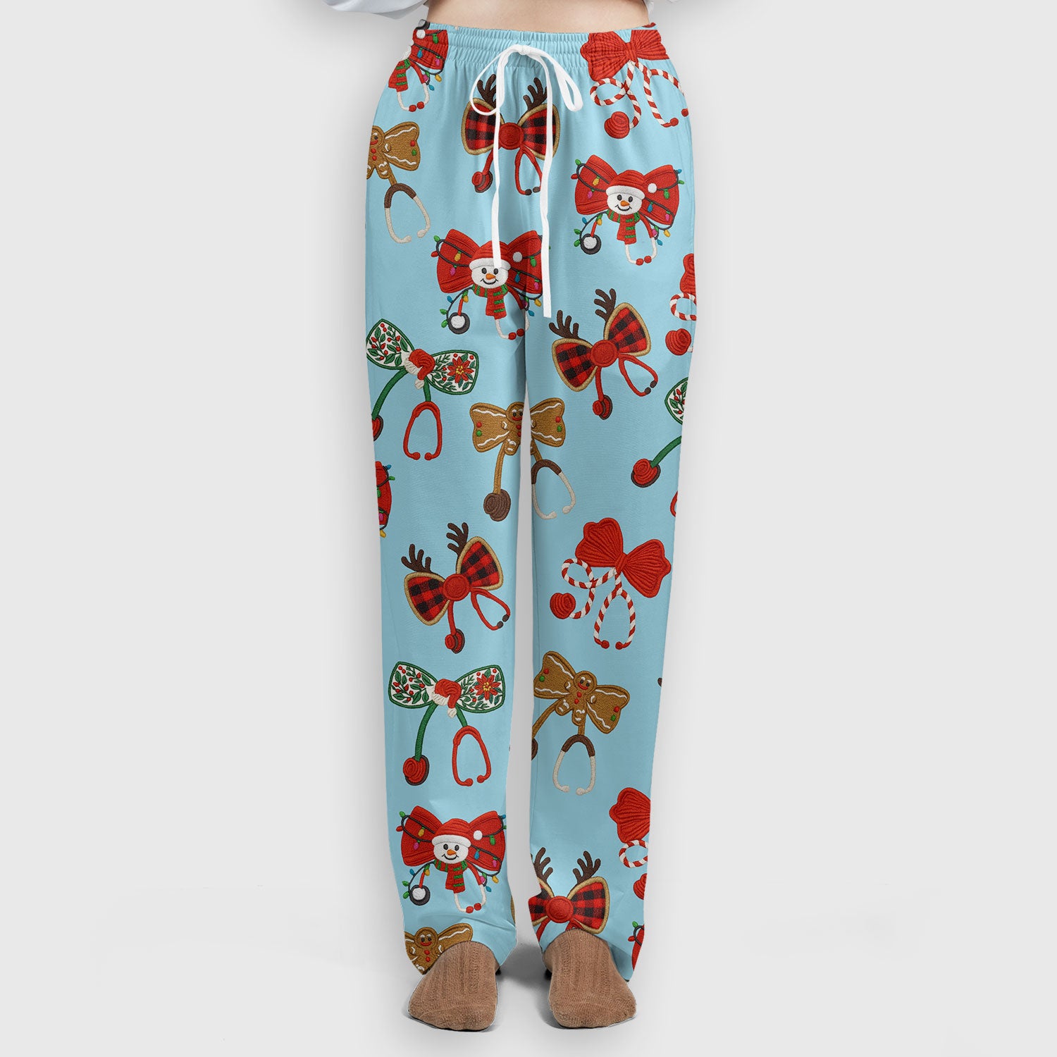 Christmas Stethoscope Bow Nurse Scrub Set, Xmas Pattern Scrub Shirt, Holiday Nursing Uniform