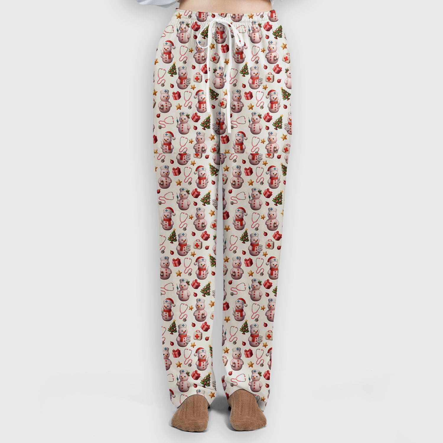 Snowman Pattern Christmas Scrub Set - Cute Holiday Medical Scrubs for Women - Funny Festive Nurse Gift for RN LPN CNA