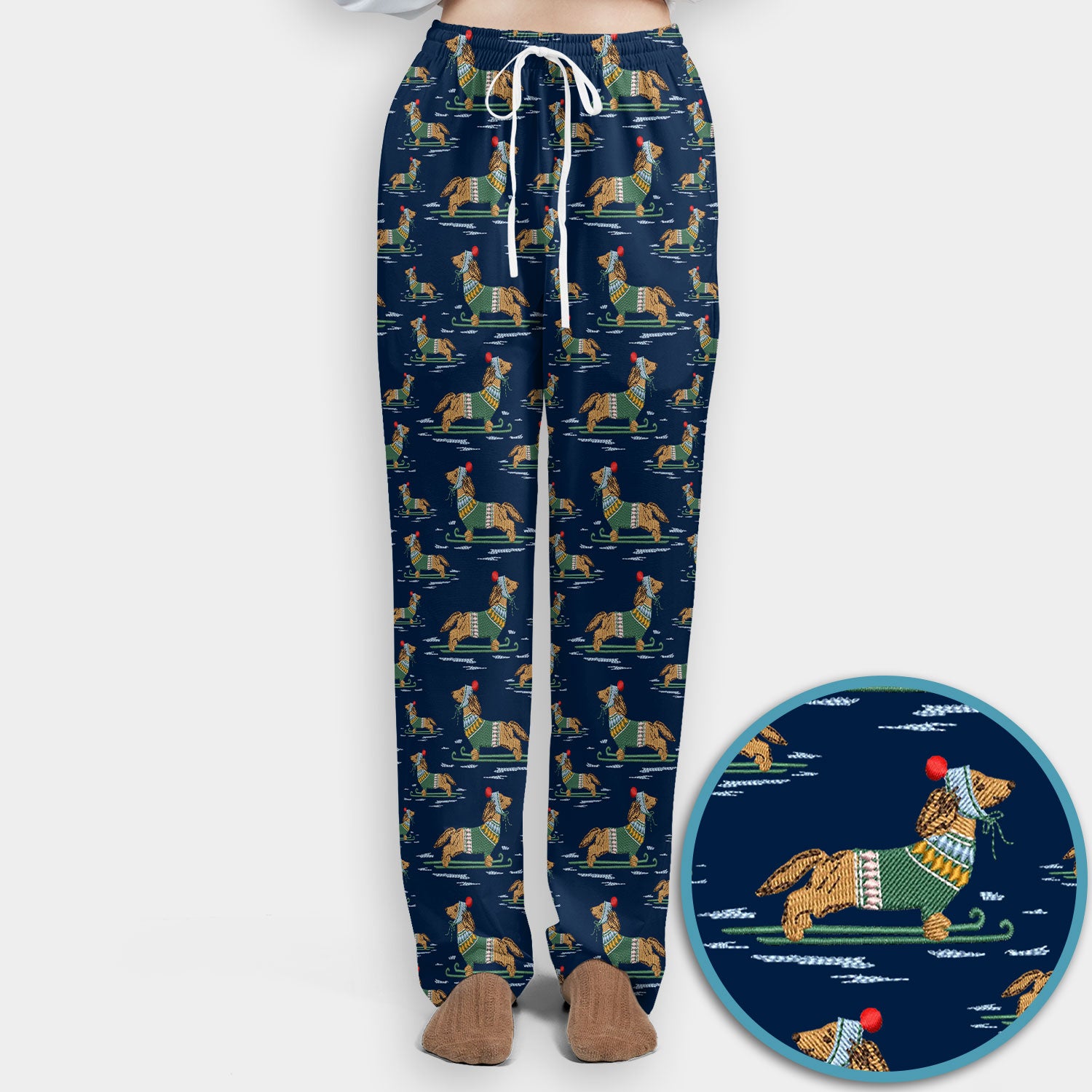 Dachshund Nurse Scrub Set, Wiener Dog Winter Pattern Shirt, Breathable Fabrics Nursing Uniform