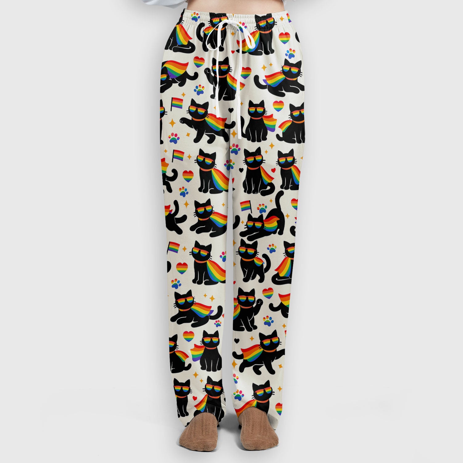 Rainbow Black Cat Pride Pattern Scrub Set, Breathable Med Uniform