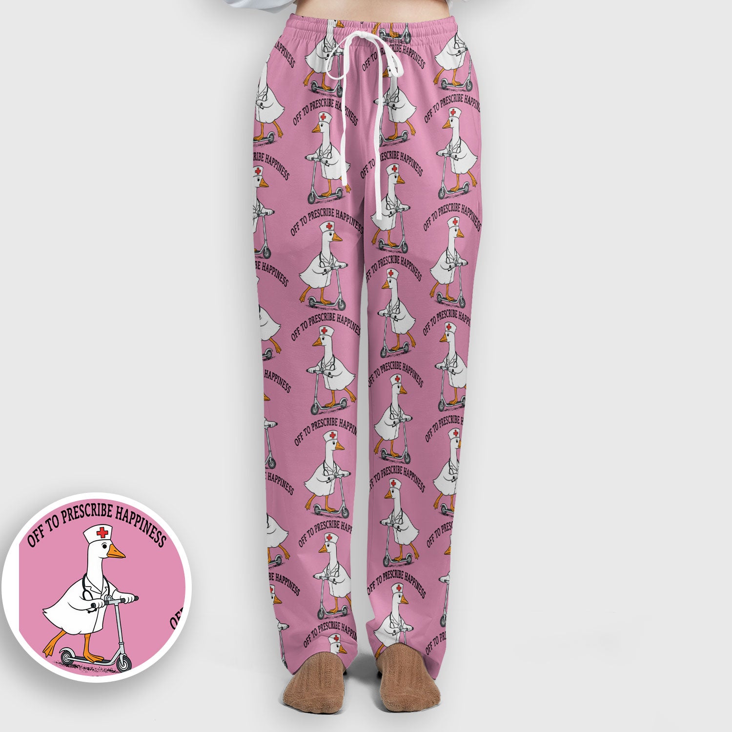 Nurse Goose Scooter Print Scrub Set, Breathable Med Uniform