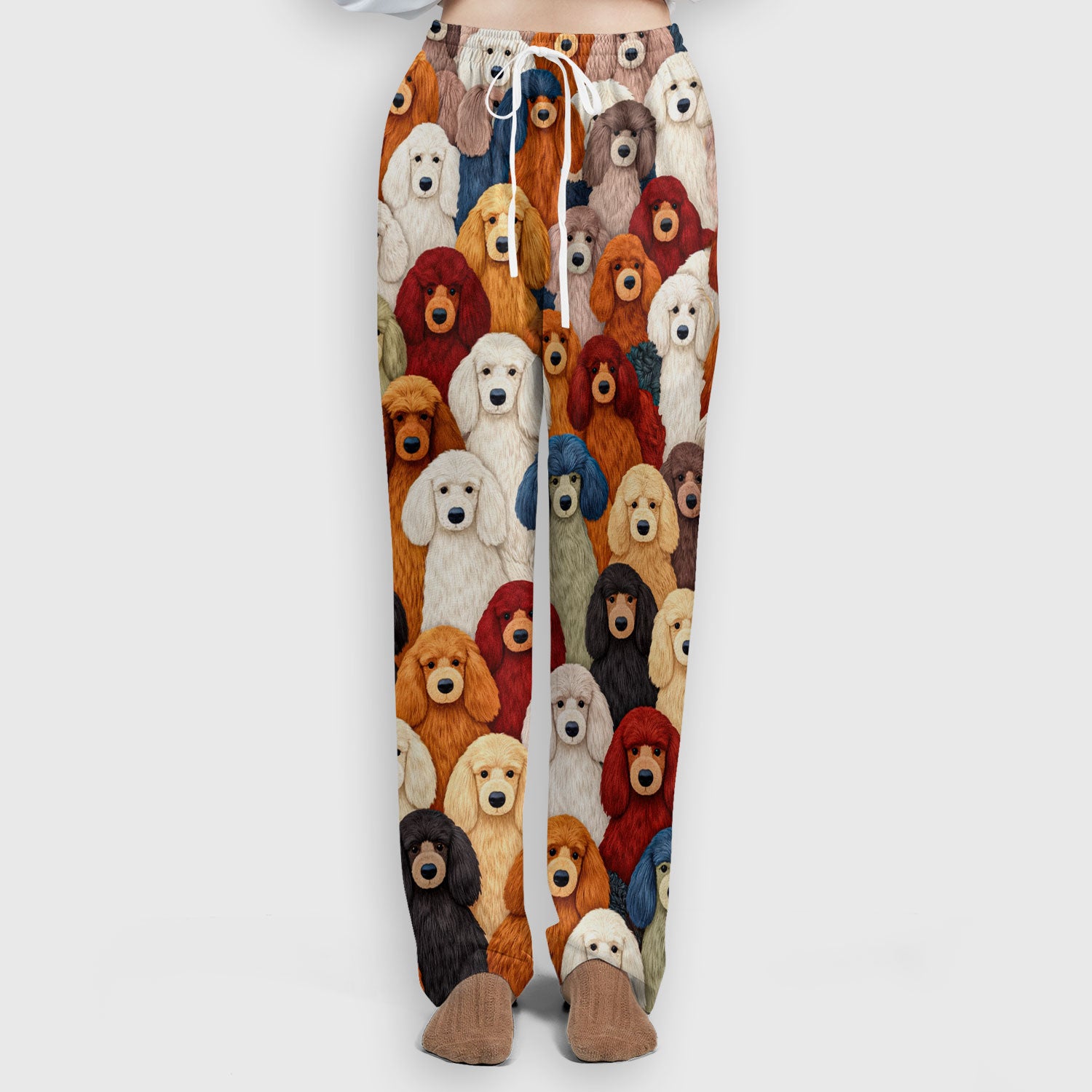 Multicolor Poodle Dog Pattern Scrub Set, Scrub Pants and V Neck Top