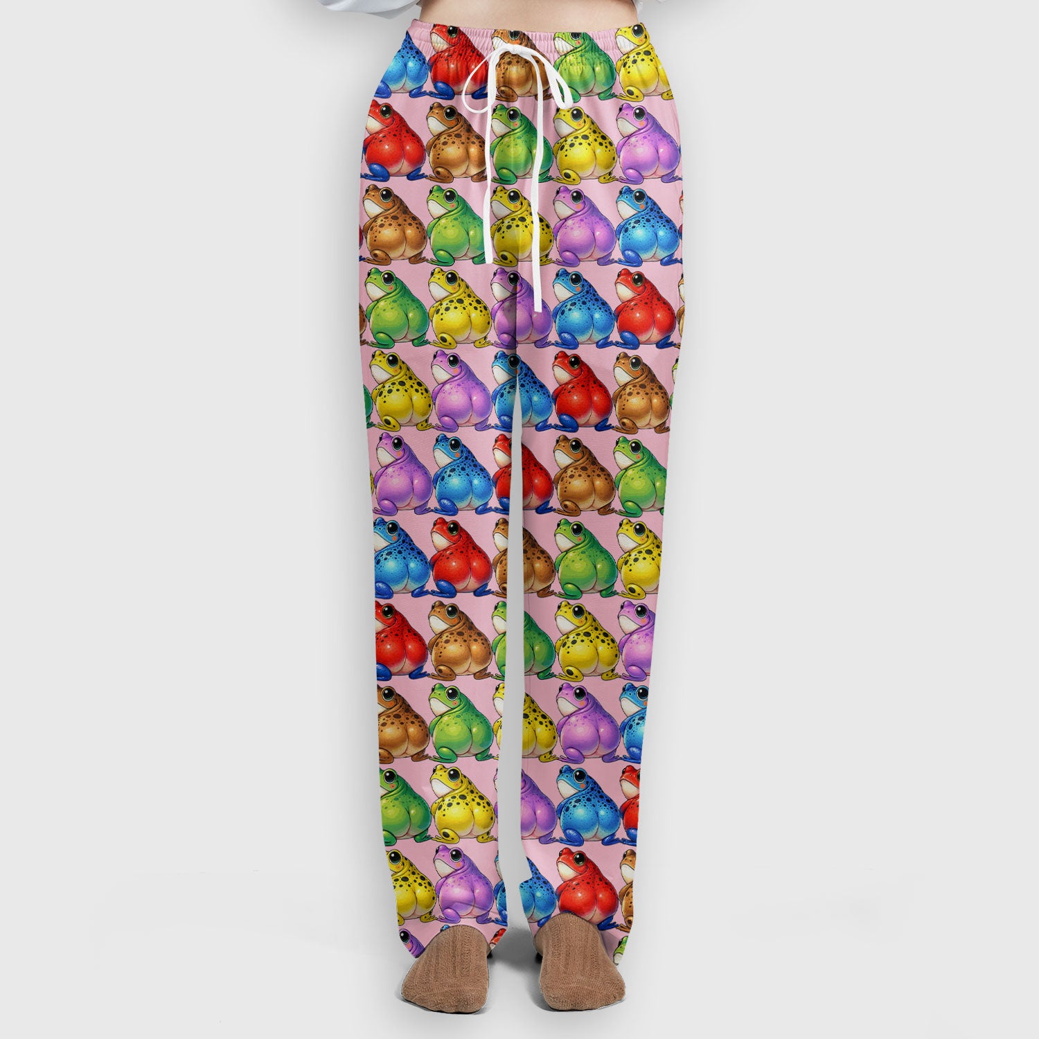 Funny Colorful Frogs Pattern Scrubs Sets, Scrub Pants and V Neck Top