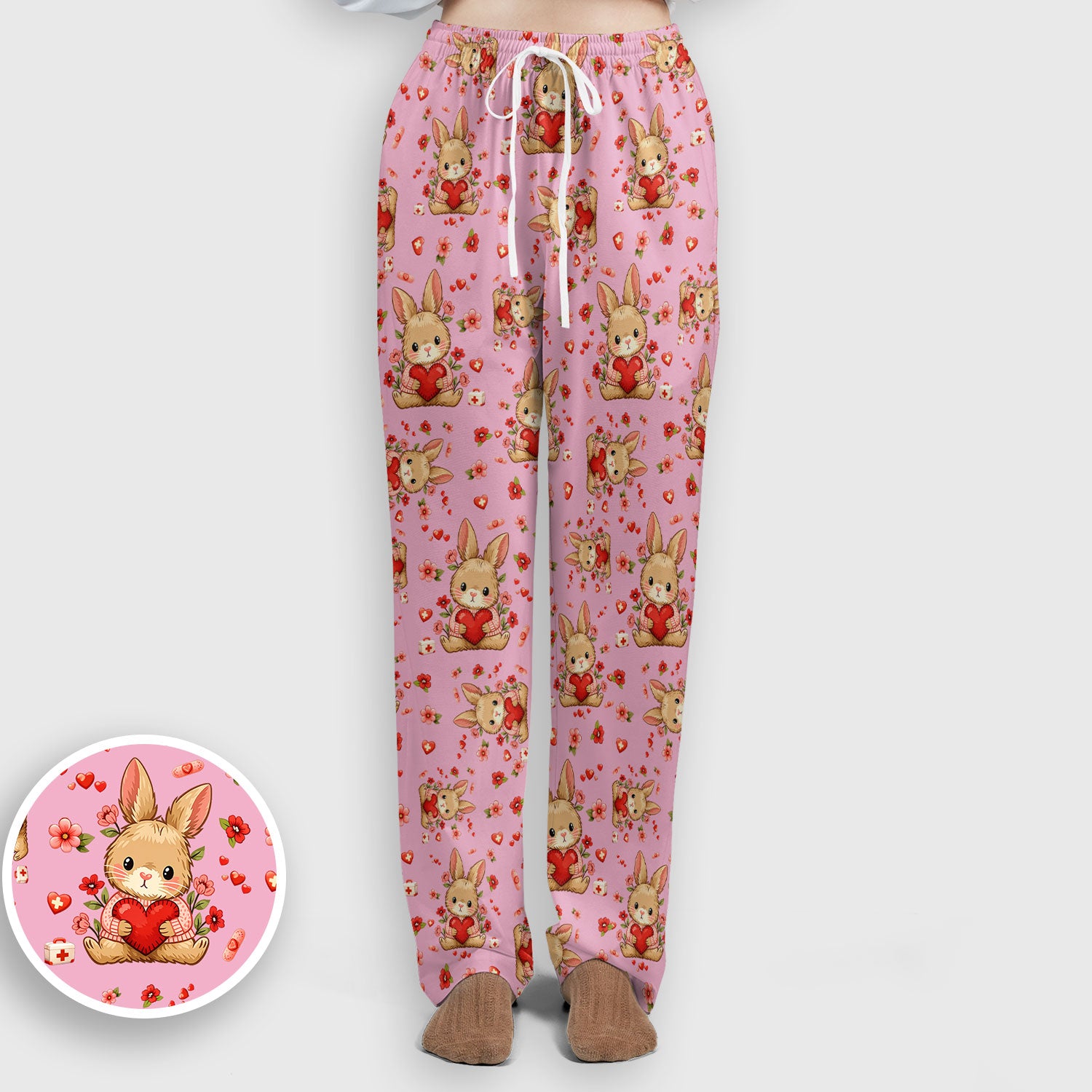 Adorable Bunny Heart Healthcare Design Scrub, Breathable Med Uniform
