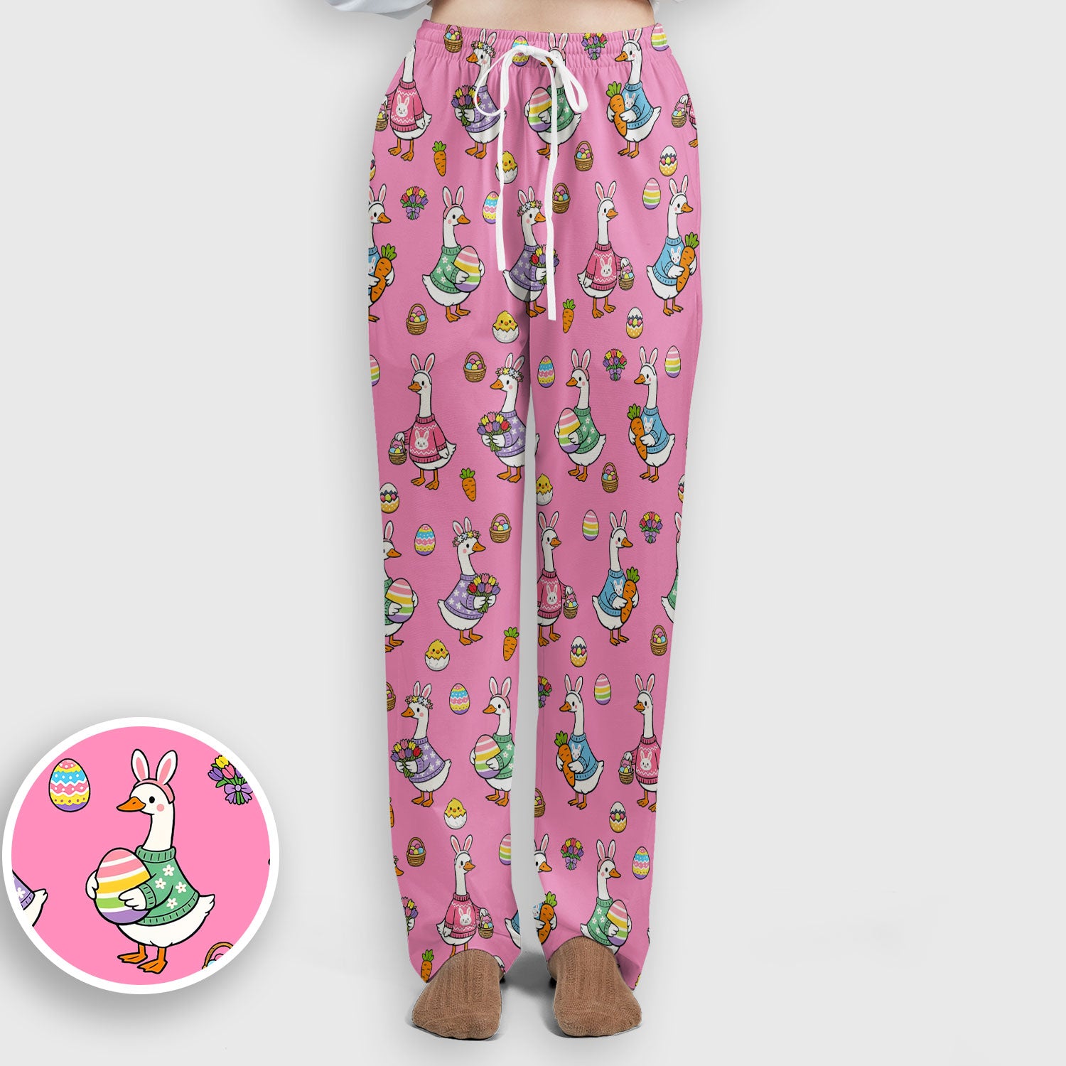 Cute Easter Goose Print Scrub Set, Breathable Med Uniform