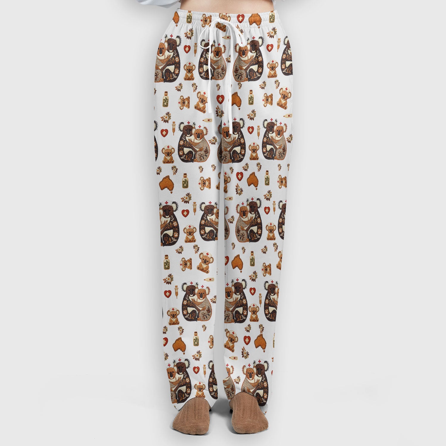 Cute Cartoon Koala Valentine Nurse Design Scrub Set, Breathable Med Uniform