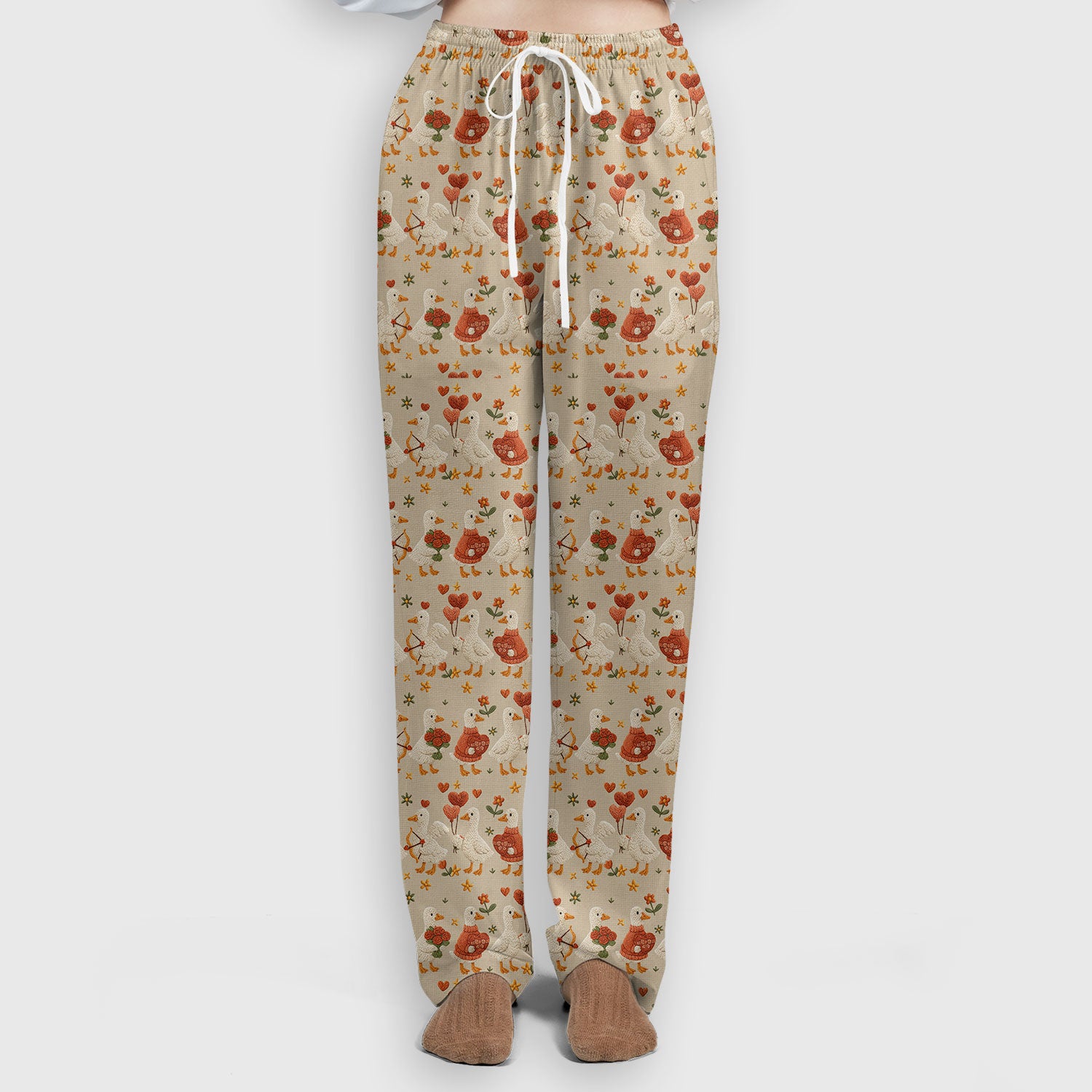 Cute Goose Nurse Scrub Set, Valentine Farm Medical Pattern Shirt, Breathable Fabrics Nursing Uniform