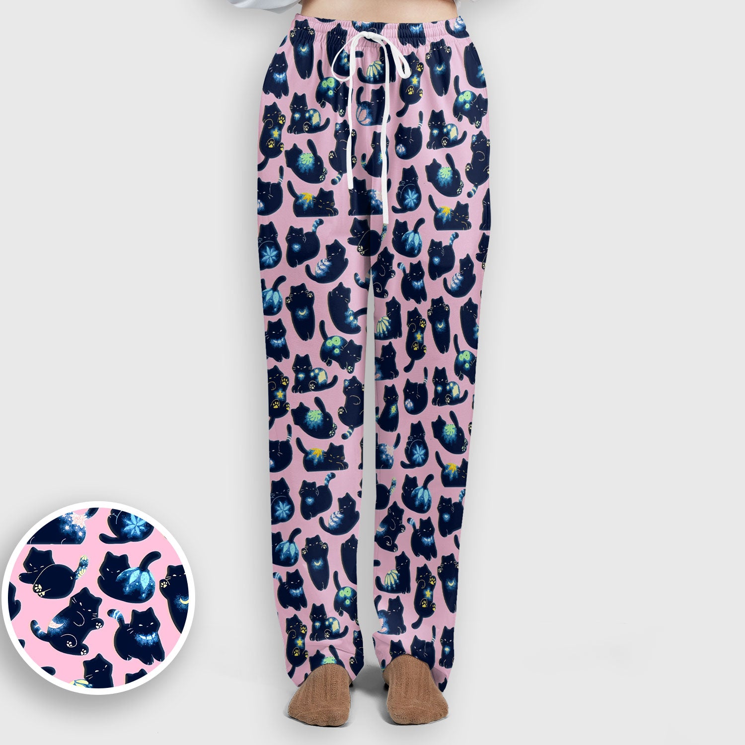 Midnight Cat Scrub Set, Black Cat Pattern Nurse Shirt, Breathable Fabrics Nursing Uniform