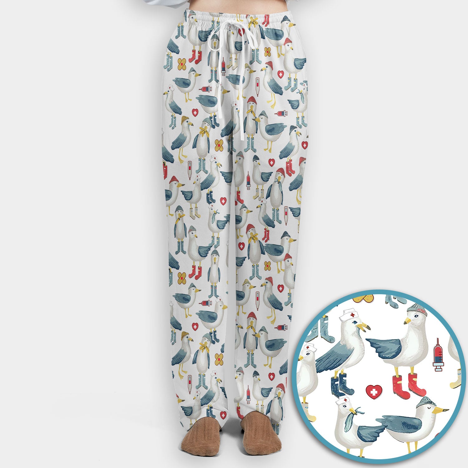 Seagull Scrub Set for Nurses - Adorable Birds Medical Uniform - Funny Scrubs Pants and V Neck Top for RN CNA LPN