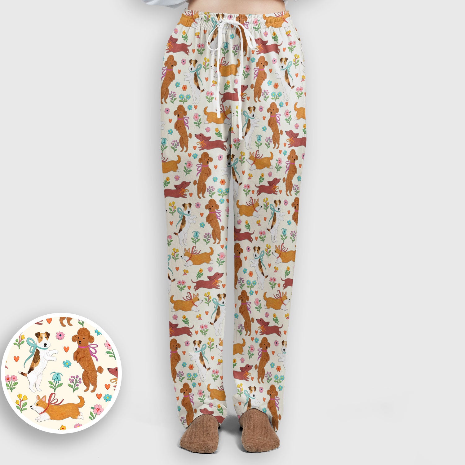 Cute Cartoon Dog Print Women's Scrub Set, Scrub Pants and V Neck Top