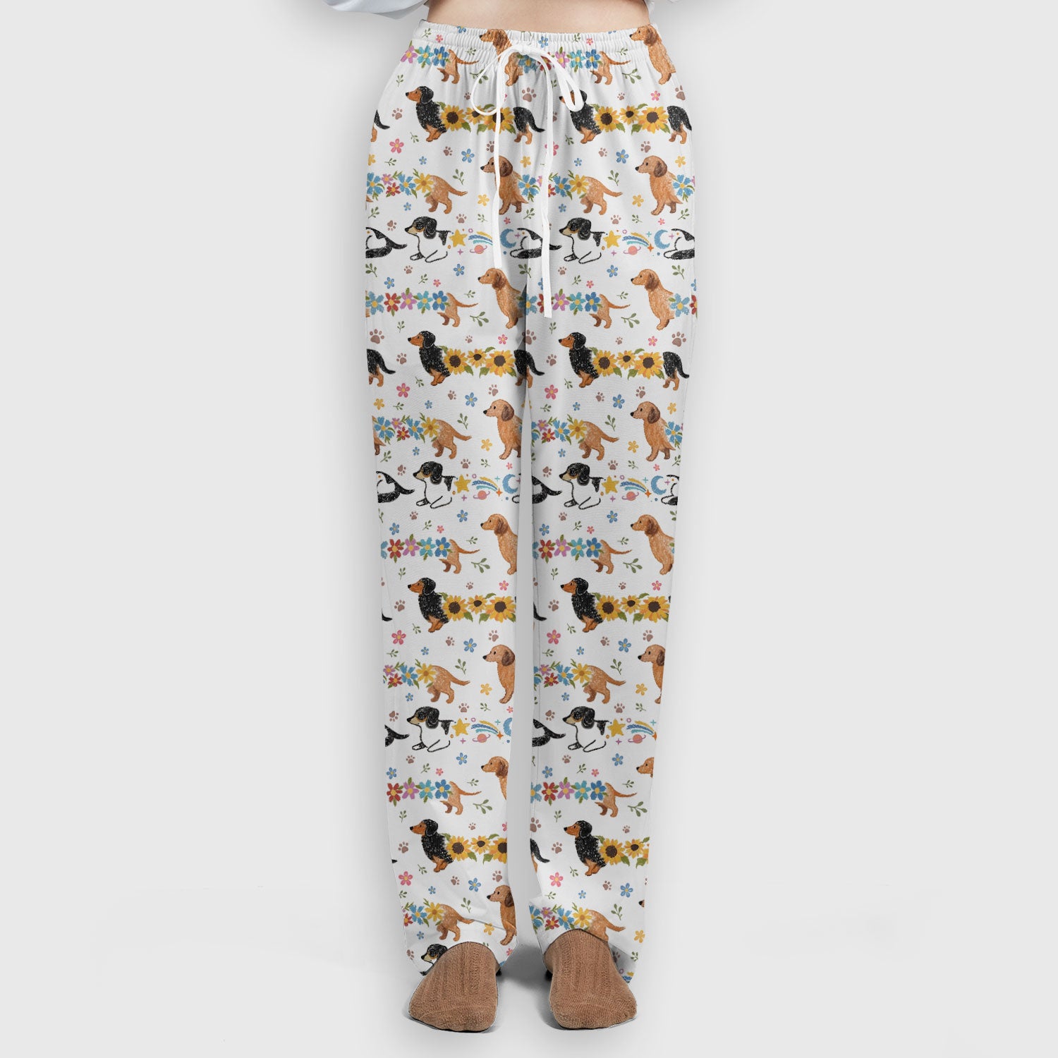 Floral Wiener Dog Pattern Scrub Set, Scrub Pants and V Neck Top