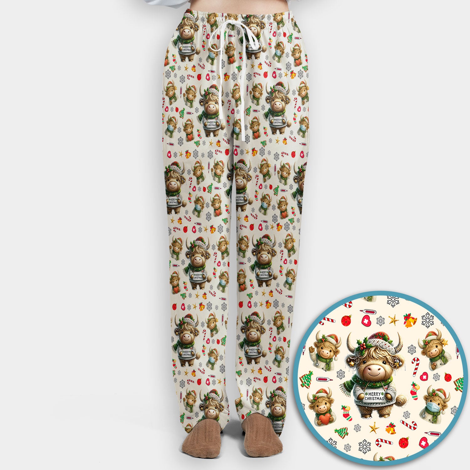 Highland Cow Christmas Scrub Set, Festive Cow Print Nurse Outfit, Holiday Medical Uniform For Women, Cute Veterinary Scrubs Gift