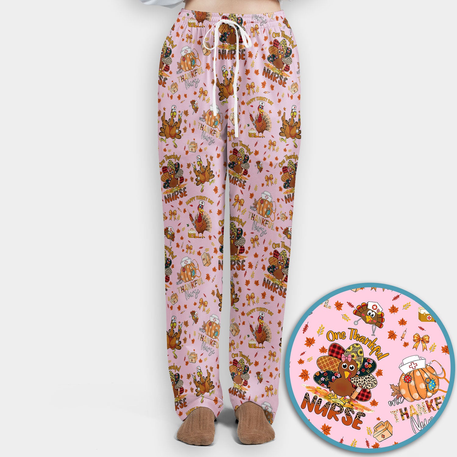 Thanksgiving Nurse Fall Scrub Sets for Women - Cute Turkey and Pumpkin Scrubs Pants and V Neck Top - Autumn Med Gift for Her