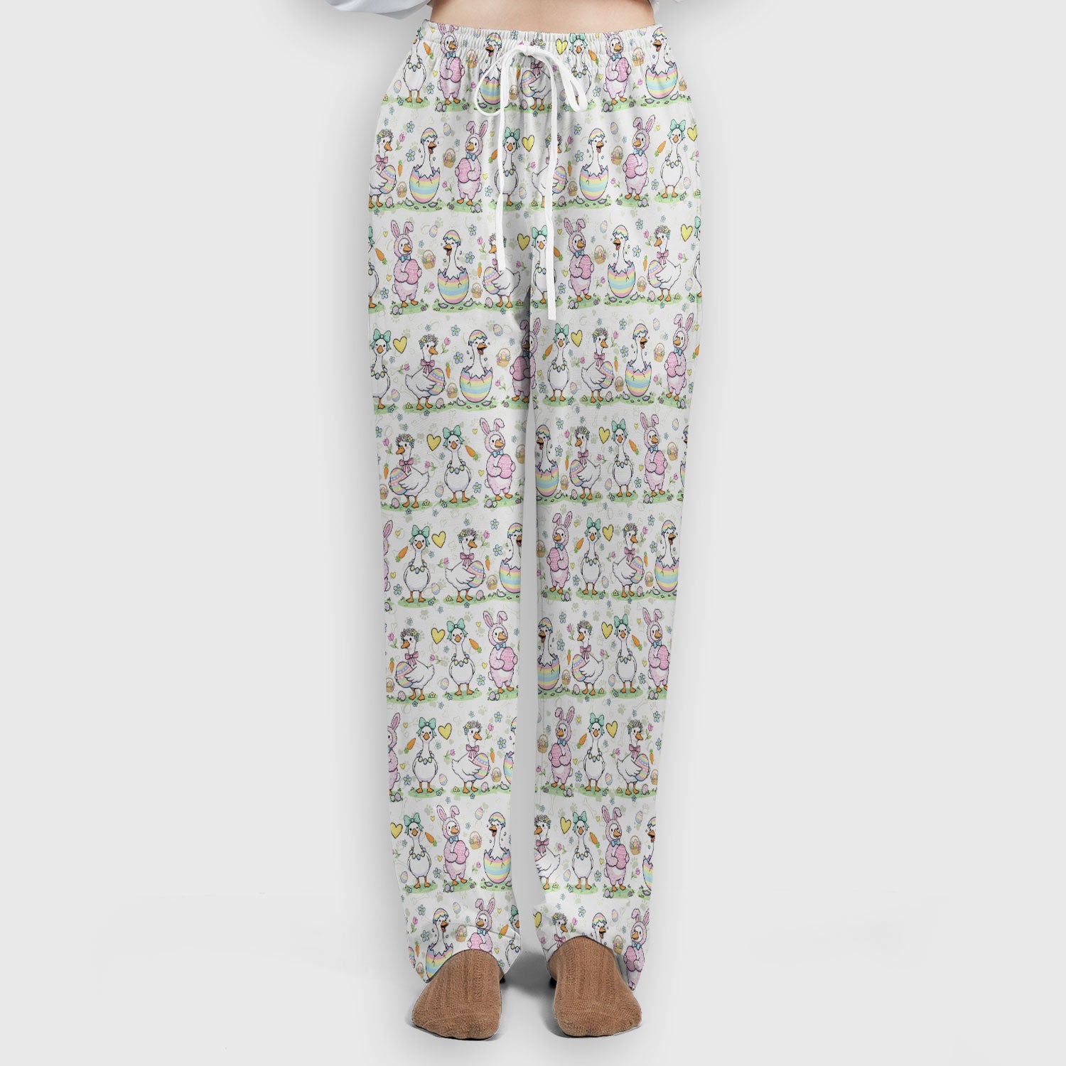 Spring Easter Goose and Bunny Print Scrub Set, Breathable Med Uniform