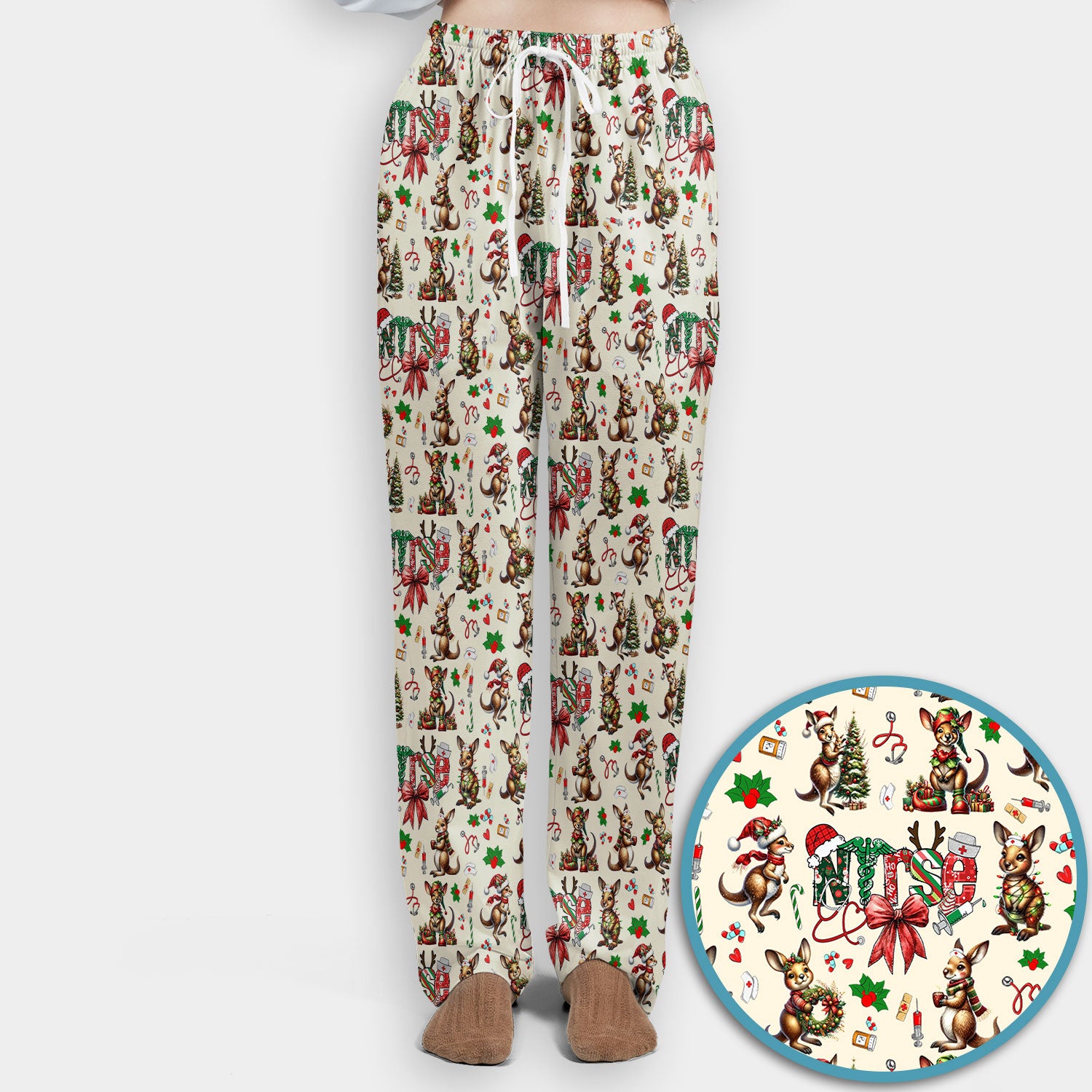 Whimsical Kangaroo Christmas Scrub Set – Festive Australian Animals Holiday Pattern – Cute Medical Uniform for Nurses, Vets & Healthcare Workers
