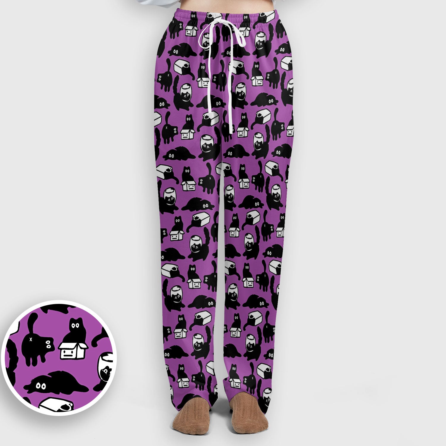 Dark Playful Cat Cartoon Pattern Scrub Set, Breathable Med Uniform