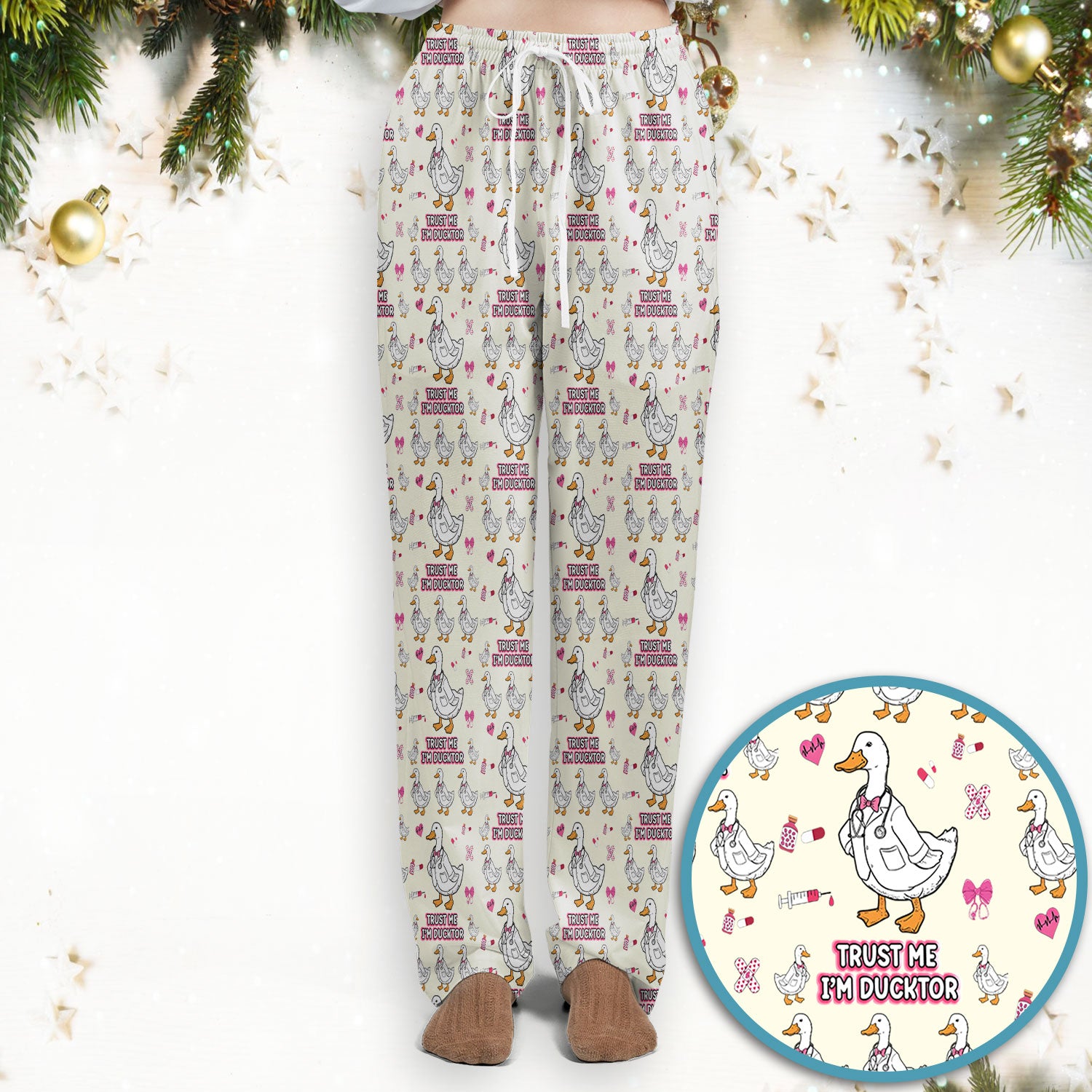 Trust Me I'm Ducktor Scrub Set, Funny Duck Pattern Scrub Shirt, Breathable Fabrics Nursing Uniform For Women