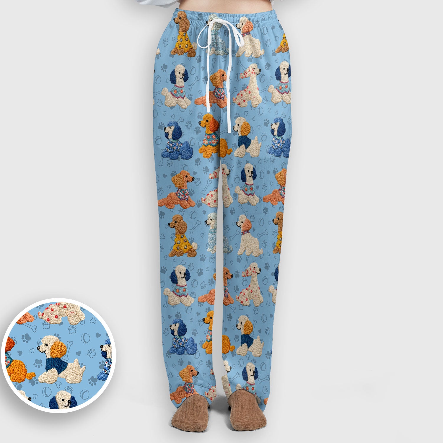 Cute Colorful Poodle Pattern Scrub Set, Scrub Pants and V Neck Top