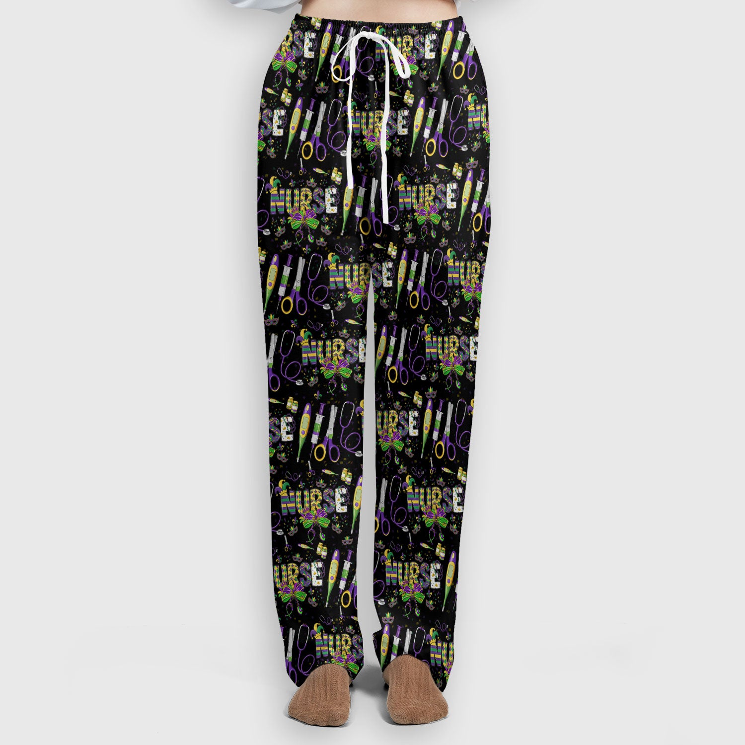 Mardi Gras Nurse Scrub Set, Holiday Medical Pattern Nurse Shirt, Breathable Fabrics Nursing Uniform
