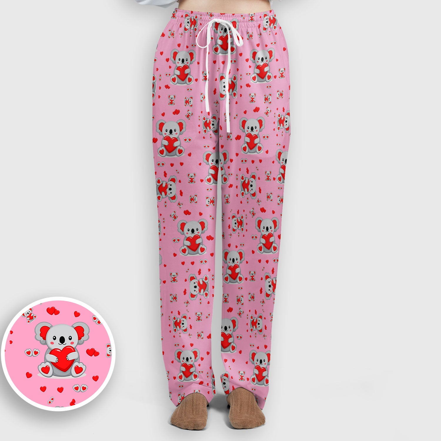 Valentine Cute Koala Heart Pattern Medical Outfit, Women's Scrub Sets