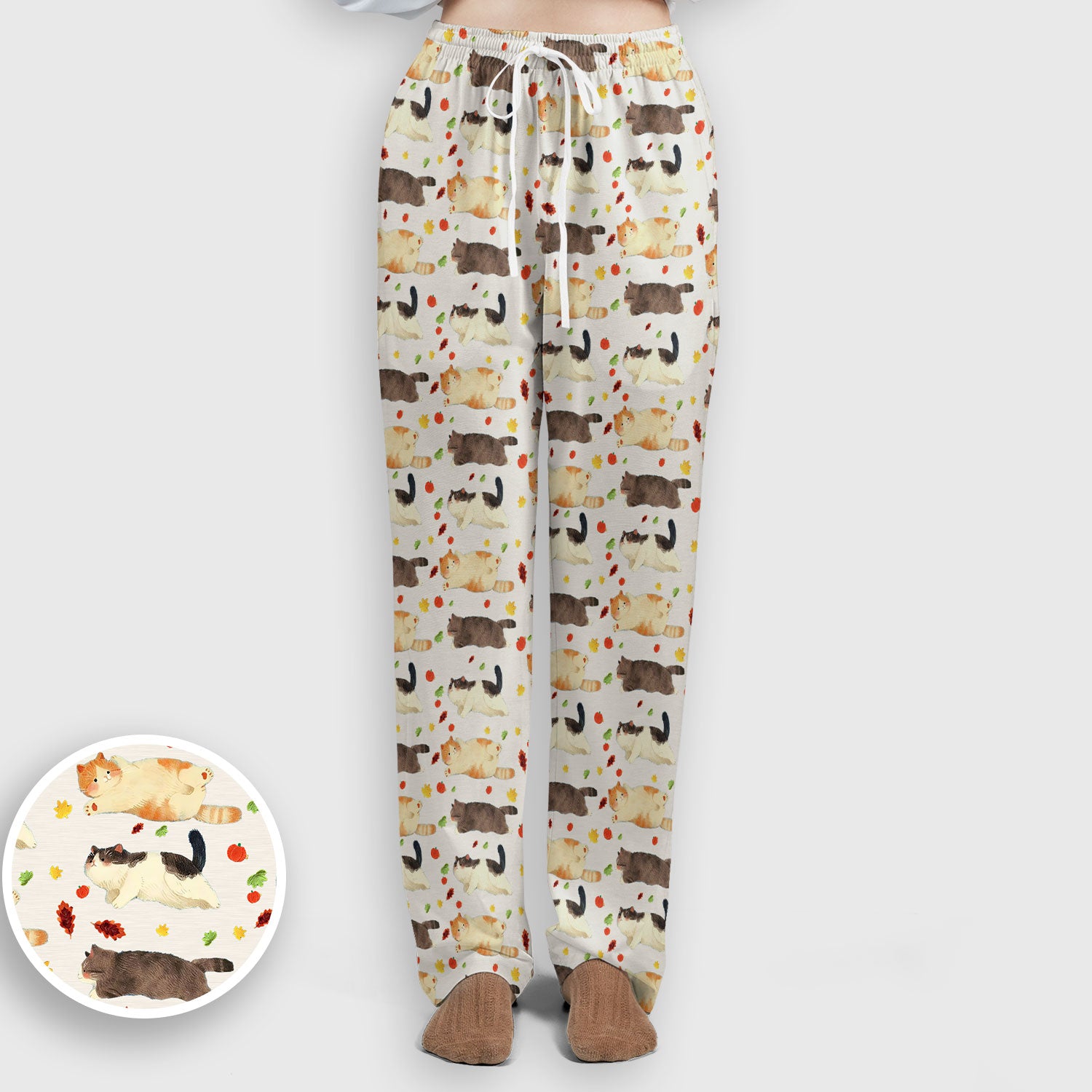 Chubby Cat Autumn Leaves Print Scrub Set, Breathable Med Uniform