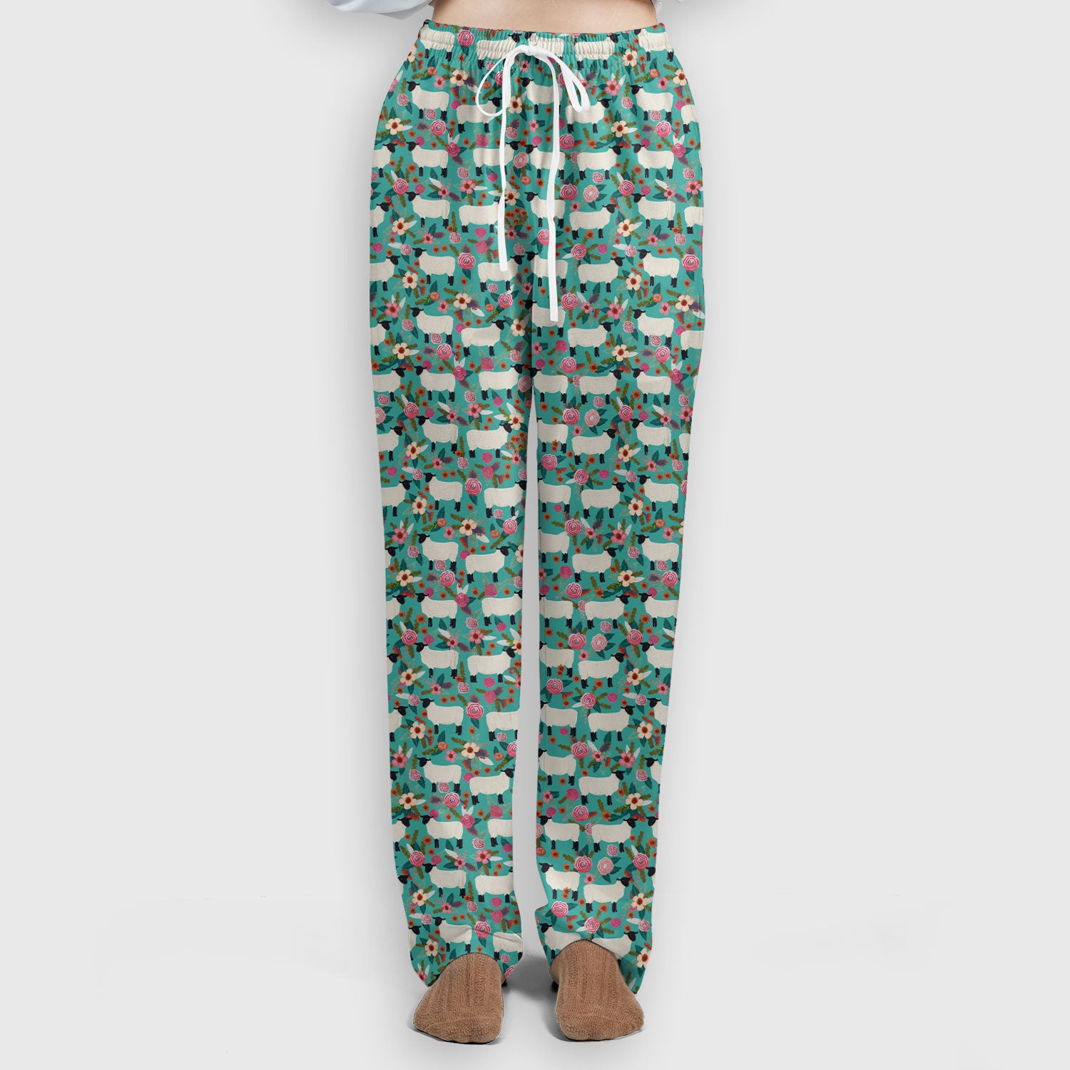 Cute Sheep Floral Meadow Pattern Scrub Set, Nurse Uniform Scrubs Set
