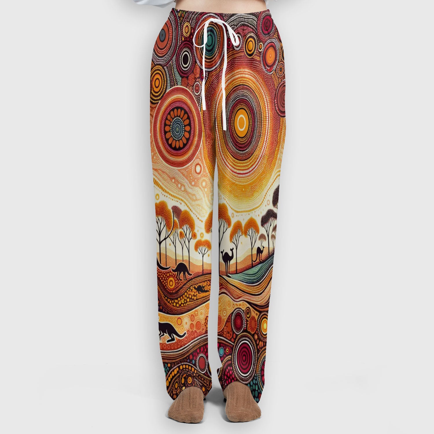 Aboriginal Kangaroo Art Women's Scrub Set, Scrub Pants and V Neck Top