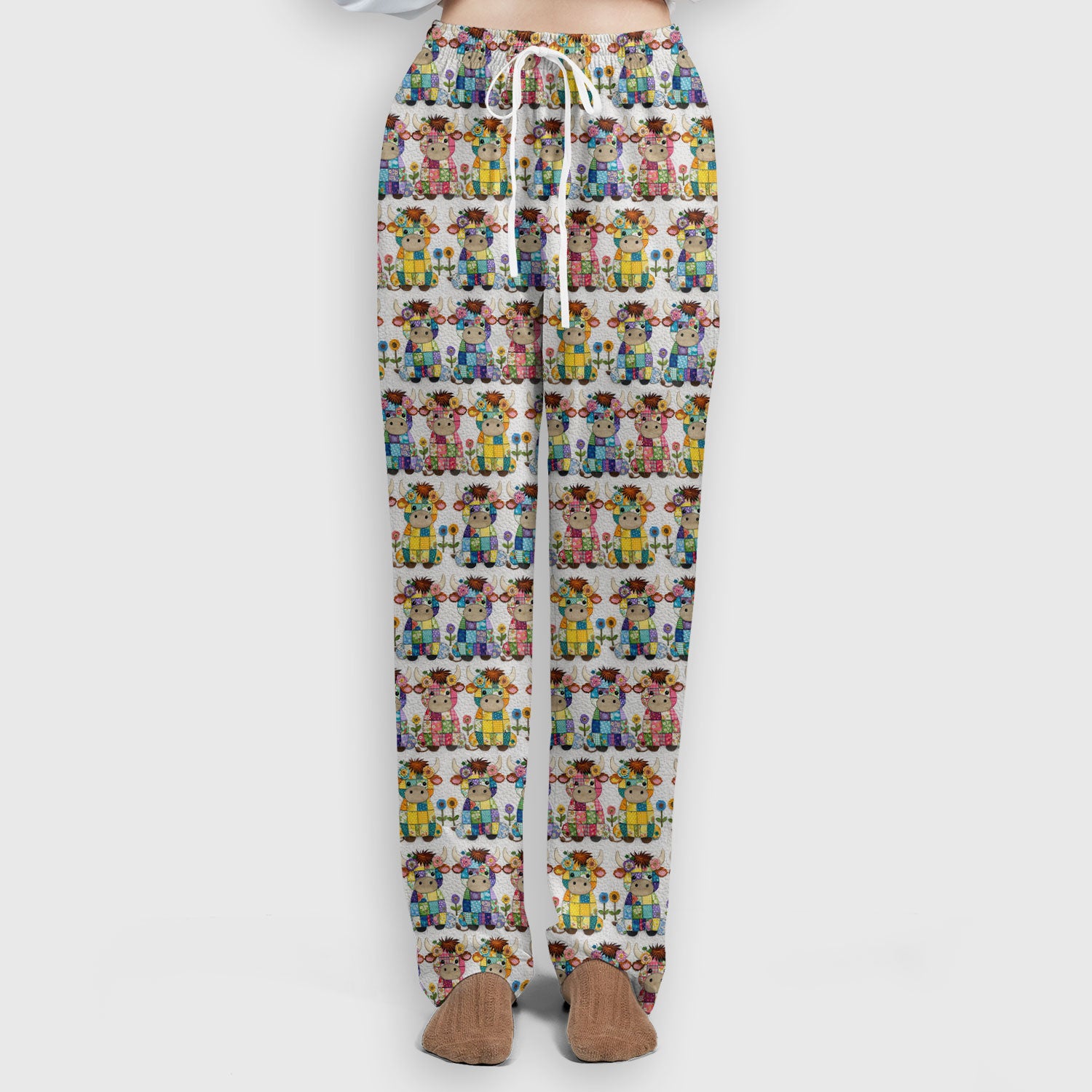 Cute Patchwork Cow With Flowers Pattern Scrubs Sets, Breathable Med Uniform