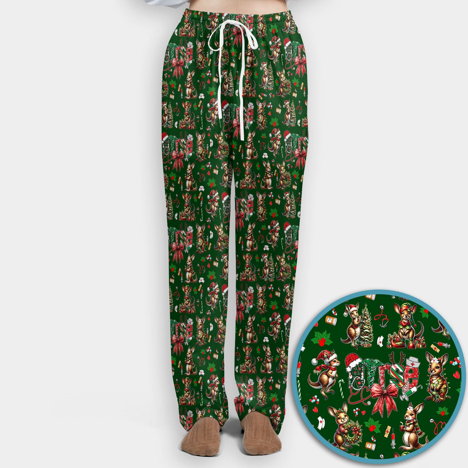 Whimsical Kangaroo Christmas Scrub Set – Festive Australian Animals Holiday Pattern – Cute Medical Uniform for Nurses, Vets & Healthcare Workers