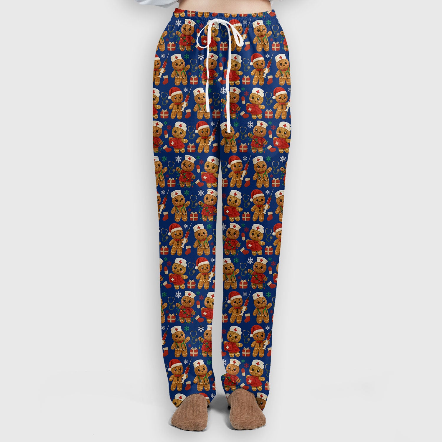 Cute Gingerbread Nurse Scrubs for Women - Christmas Pattern Scrub Top & Pants - Festive Holiday Scrubs with Charming Gingerbread Design