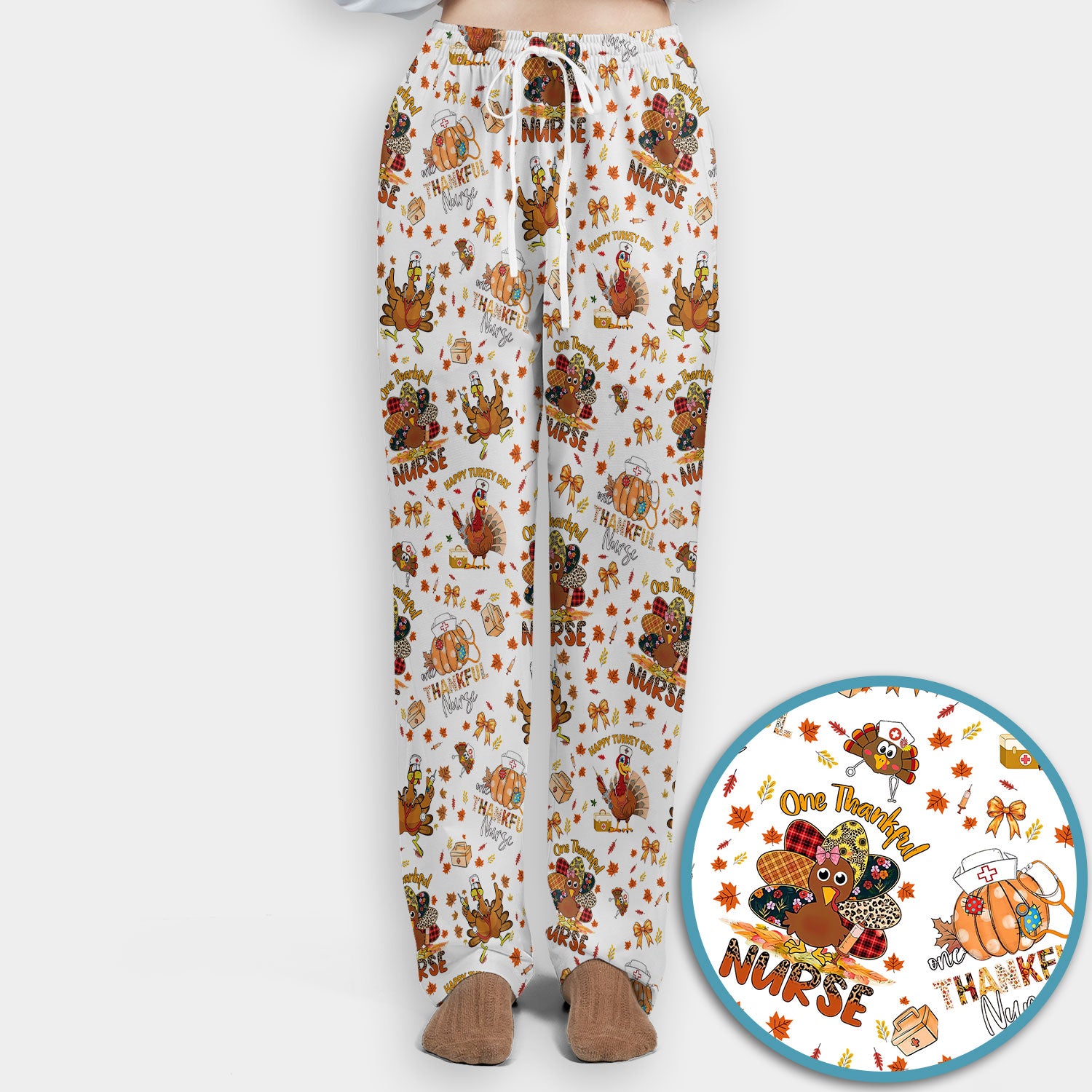 Thanksgiving Scrub Set for Women - Turkey Pumpkin Scrub Top and Pants for Nurses - Fall Med Uniform for RN CNA LPN