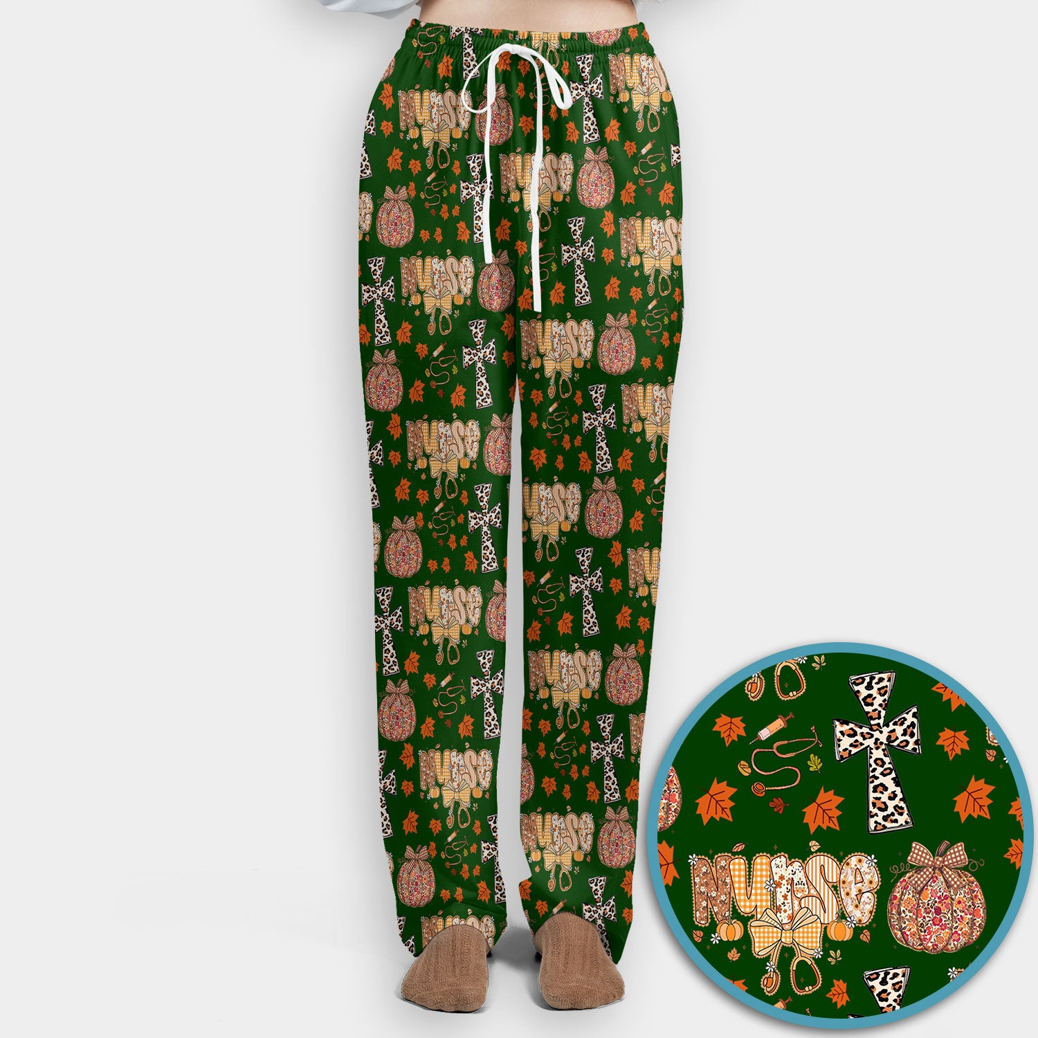 Floral Pumpkin Scrub Set for Women - Coquette Bow Thanksgiving Scrubs Pants and V Neck Top - Comfortable Medical Uniform