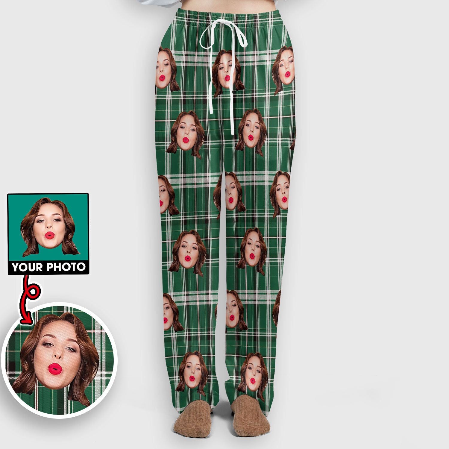 Personalized Funny Face Plaid Scrub Set, Custom Photo Pattern Medical Uniform For Nurses, Breathable Fabrics Nursing Uniform