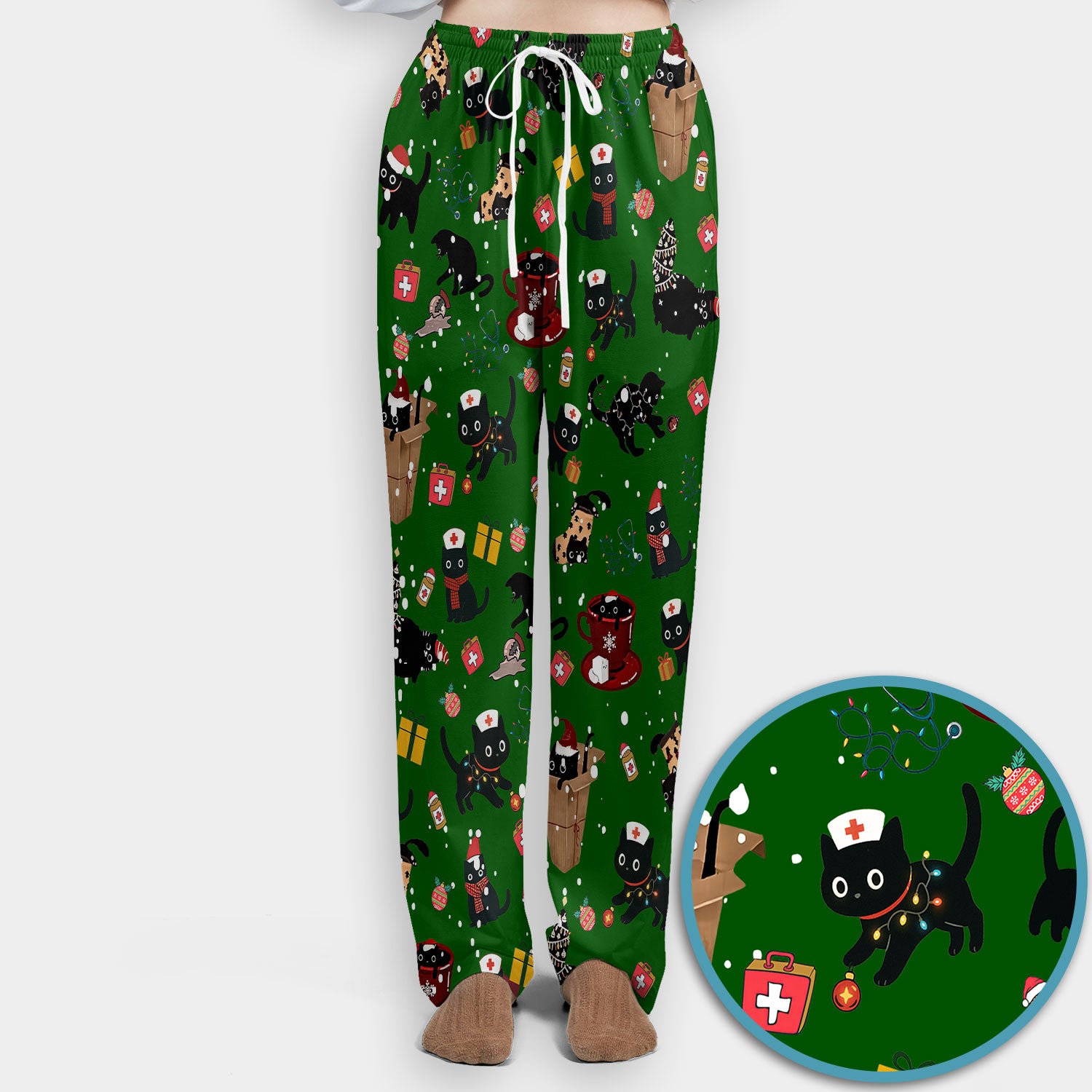 Christmas Cat Scrub Set for Nurse - Funny Black Cats Scrubs Pants and V Neck Top - Cute Holiday Medical Uniform for Women
