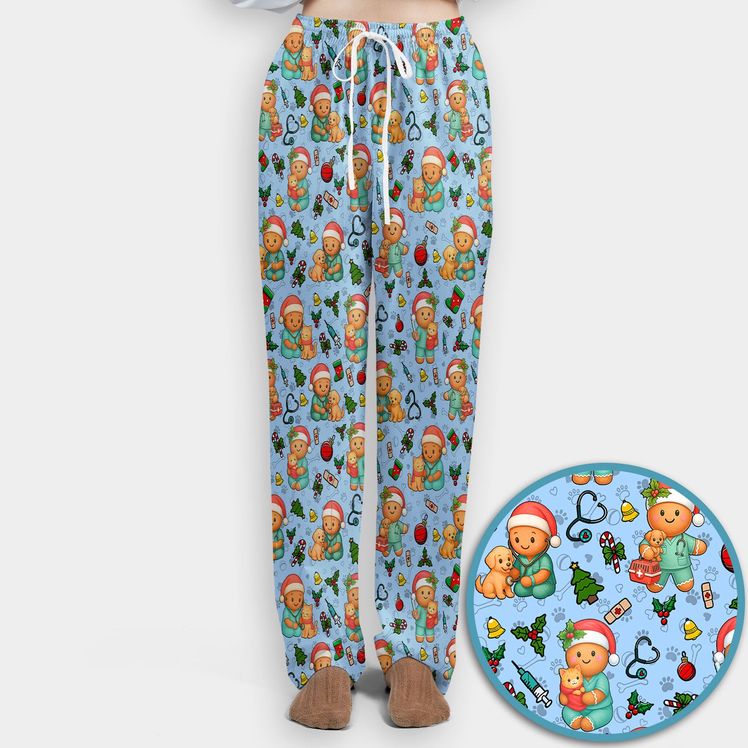 Cute Pharmacy Christmas Scrub Set – Funny Gingerbread Nurse Print Shirt – Festive Holiday Medical Uniform for Pharmacy Tech and Doctor