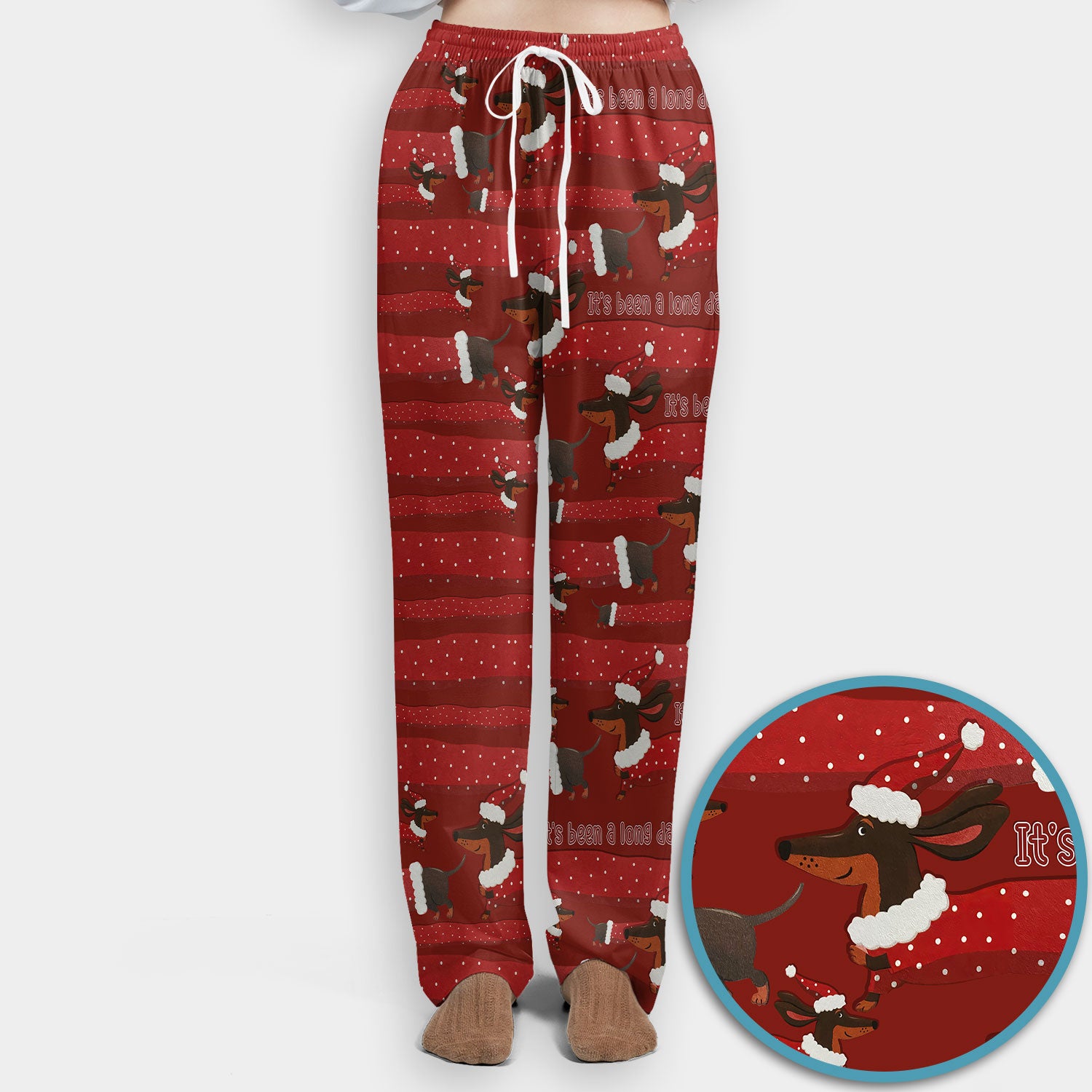 Funny Dachshund Christmas Scrub Set - It's Been a Long Day - Cute Wiener Dog Scrubs Pants and V Neck Top - Medical Uniform for Women