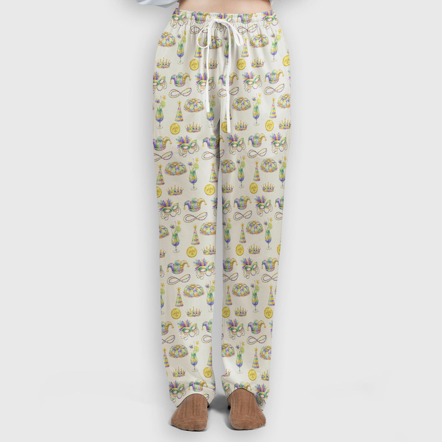 Mardi Gras Mask Scrub Set, Elegant Carnival Pattern Nurse Shirt For Women, Breathable Fabrics Nursing Uniform