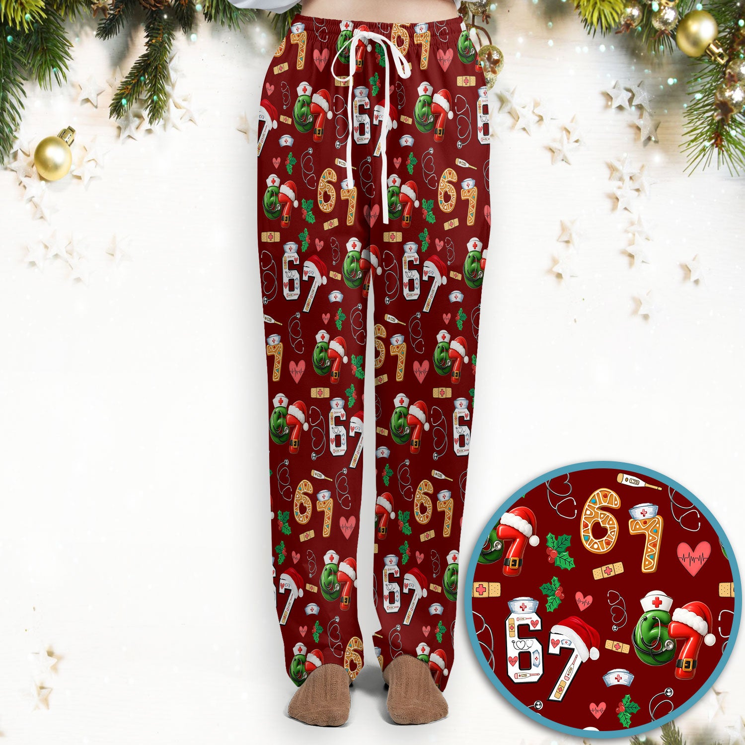 Christmas Nurse 67 Pattern Scrub Set, Cute Holiday Medical Uniform With Santa Hat, Uniform For Nursing