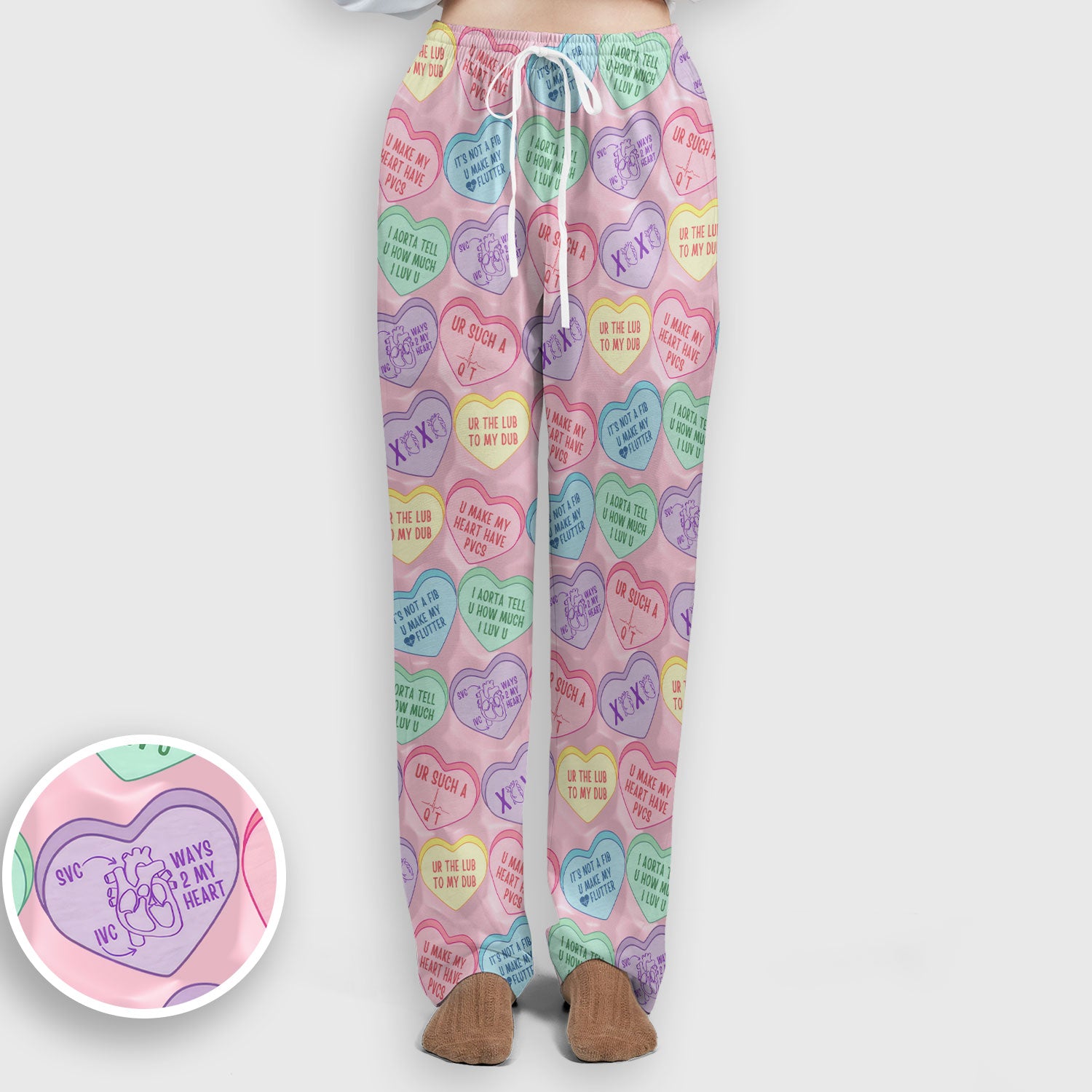 Medical Candy Heart Valentine Pattern Women’s Scrub Sets, Fun Medical Pattern, Breathable Med Uniform