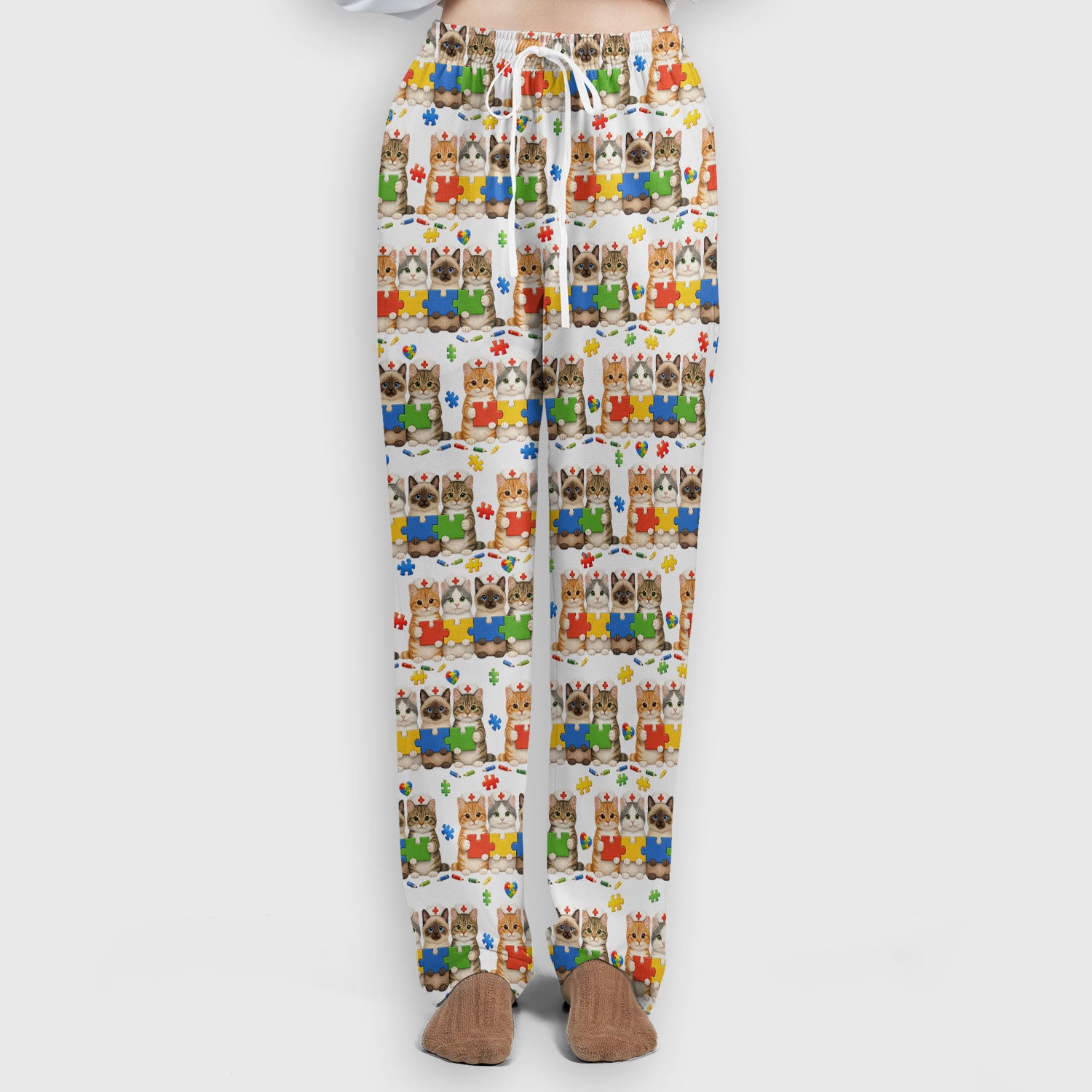 Autism Awareness Nurse Scrub Set, Cat Autism Pattern Nurses Shirt, Comfortable Uniform Scrubs For Nursing