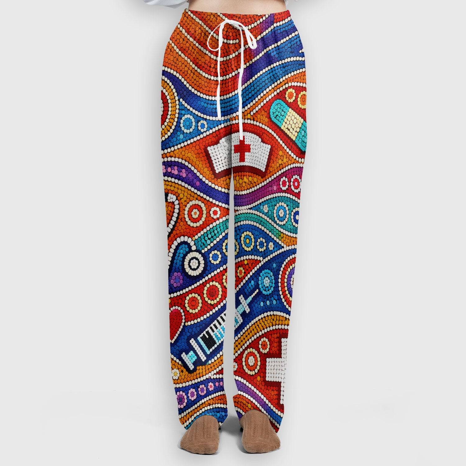 Aboriginal Dot Art Nurse Scrub Set, Artistic Medical Pattern Shirt, Breathable Fabrics Nursing Uniform