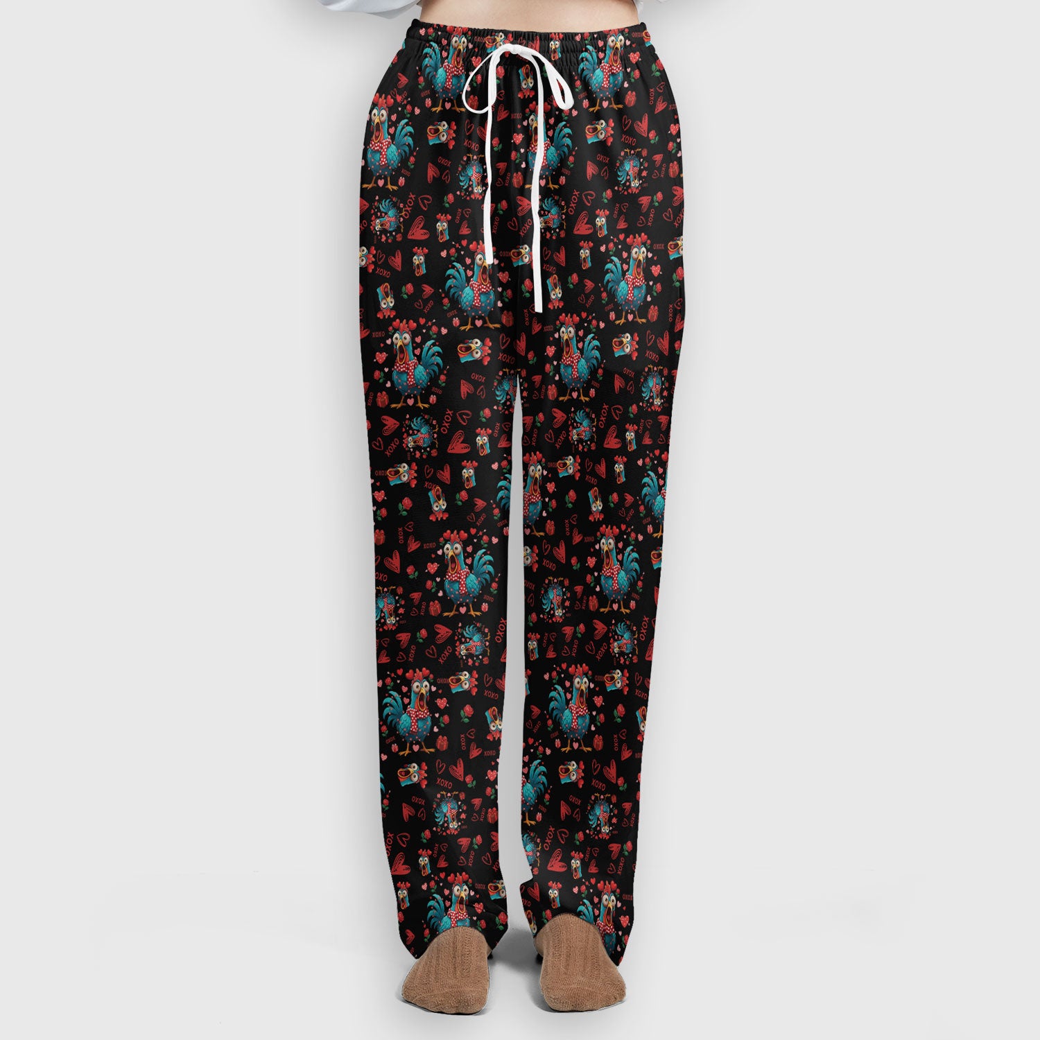 Funny Rooster Valentine Scrub Set, Cute Chicken XOXO Heart Pattern Nurse Shirt, Breathable Fabrics Nursing Uniform