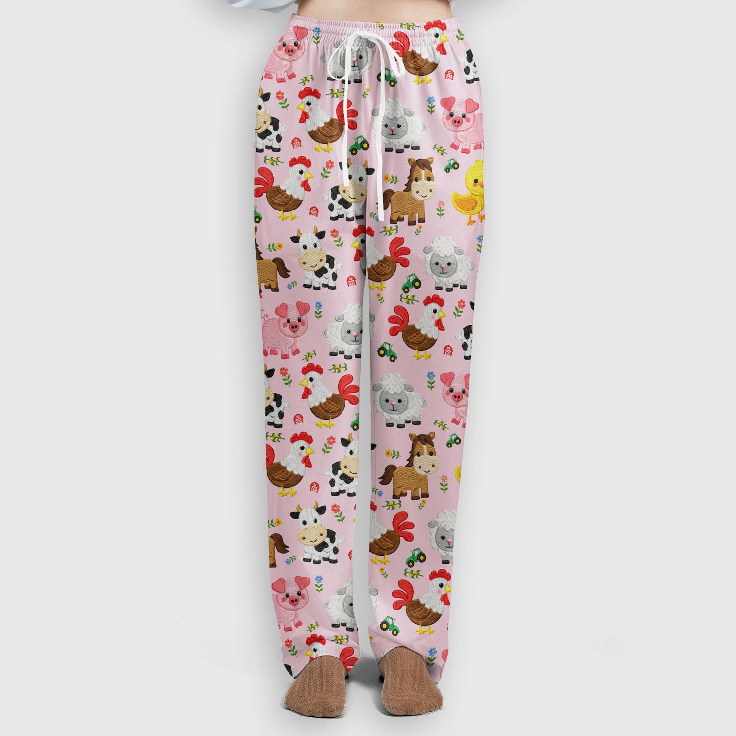 Cartoon Farm Animal Pattern Scrub Set, Breathable Med Uniform