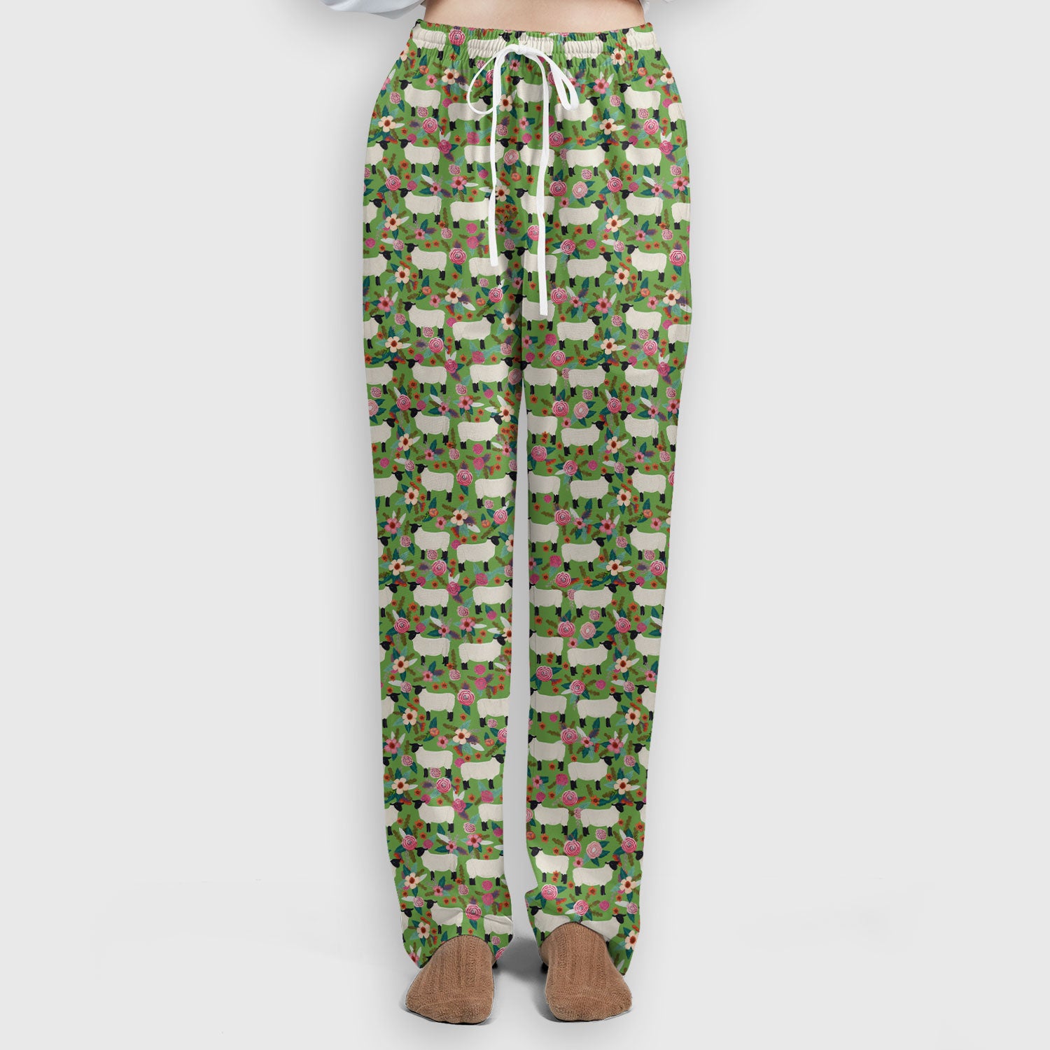 Cute Sheep Floral Meadow Pattern Scrub Set, Nurse Uniform Scrubs Set