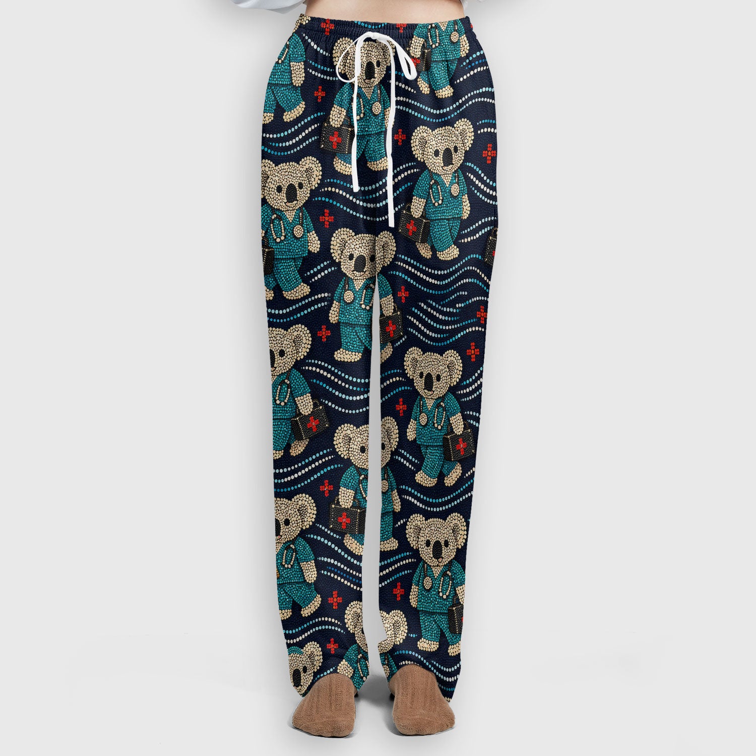 Aboriginal Dot Art Pattern Nurse Scrub Set, Koala Medical Shirt For Women, Breathable Fabrics Nursing Uniform