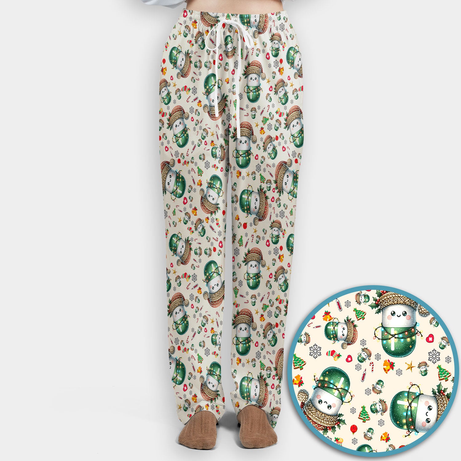 Pharmacy Tech Christmas Scrub Set – Cute Green Snowman Print Nurse Outfit – Funny Holiday Medical Uniform for Pharmacists