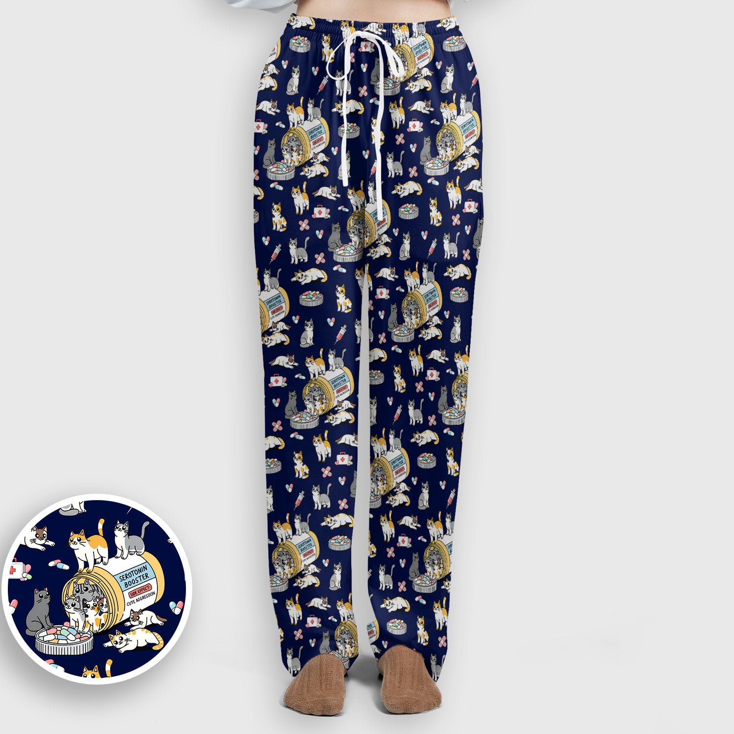 Cute Cat Serotonin Booster Pattern Women's Scrub Set, Breathable Med Uniform