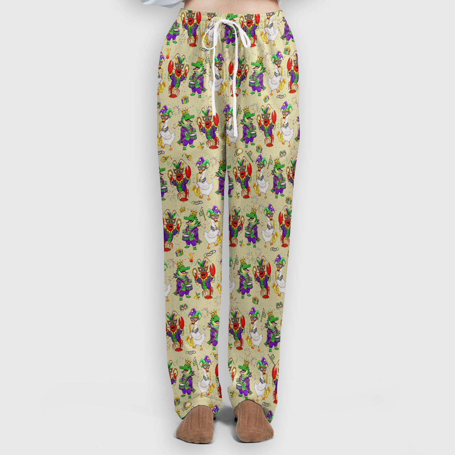 Crawfish And Duck Carnival Scrub Set, Mardi Gras Parade Pattern Nurse Shirt, Breathable Fabrics Nursing Uniform