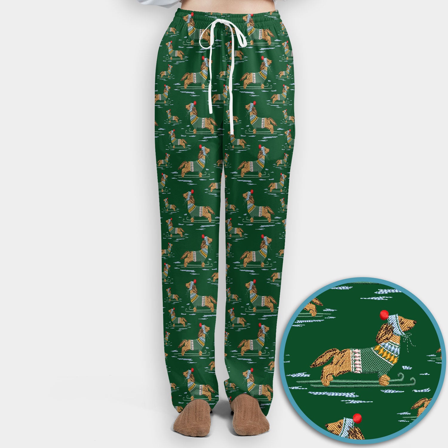 Dachshund Nurse Scrub Set, Wiener Dog Winter Pattern Shirt, Breathable Fabrics Nursing Uniform