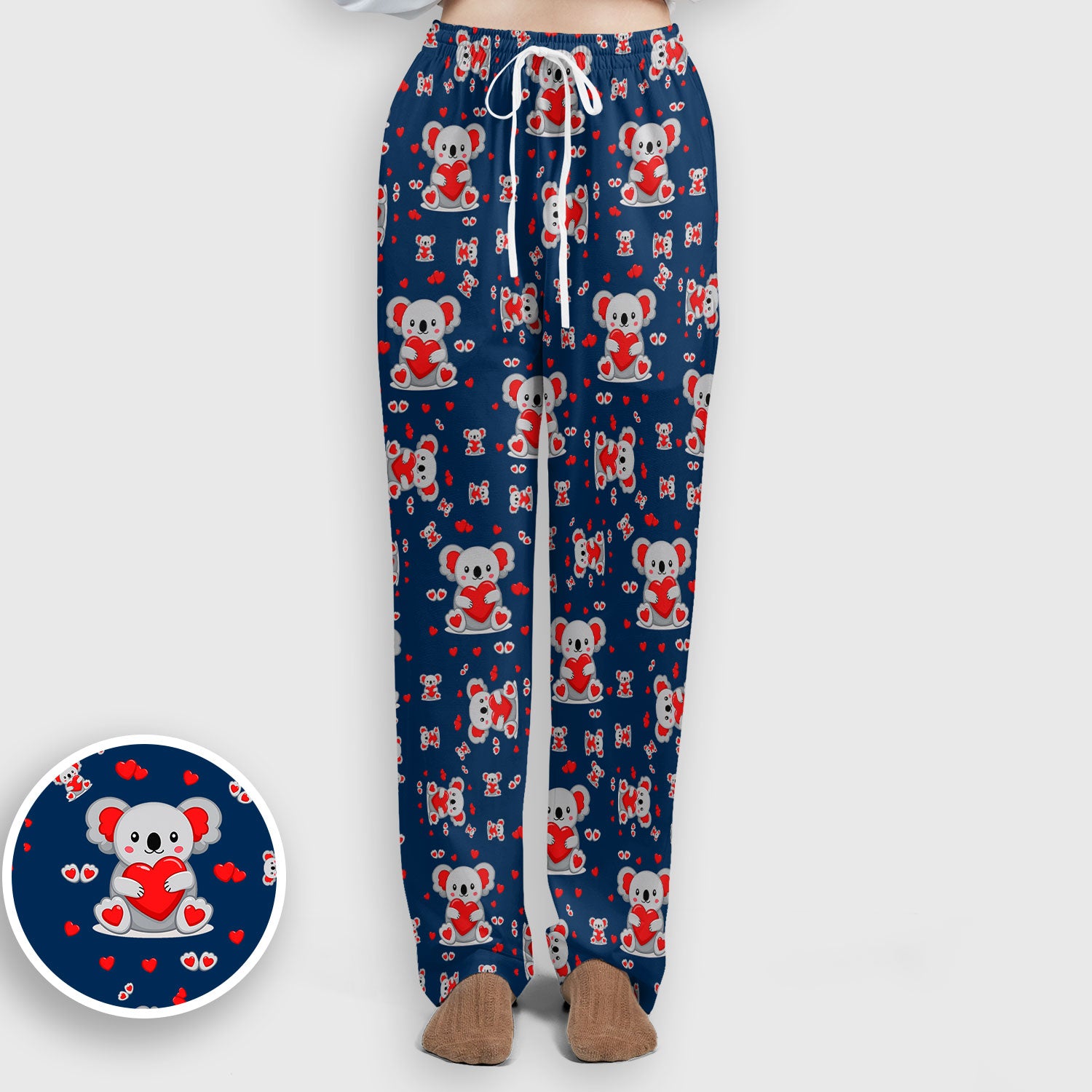 Valentine Cute Koala Heart Pattern Medical Outfit, Women's Scrub Sets